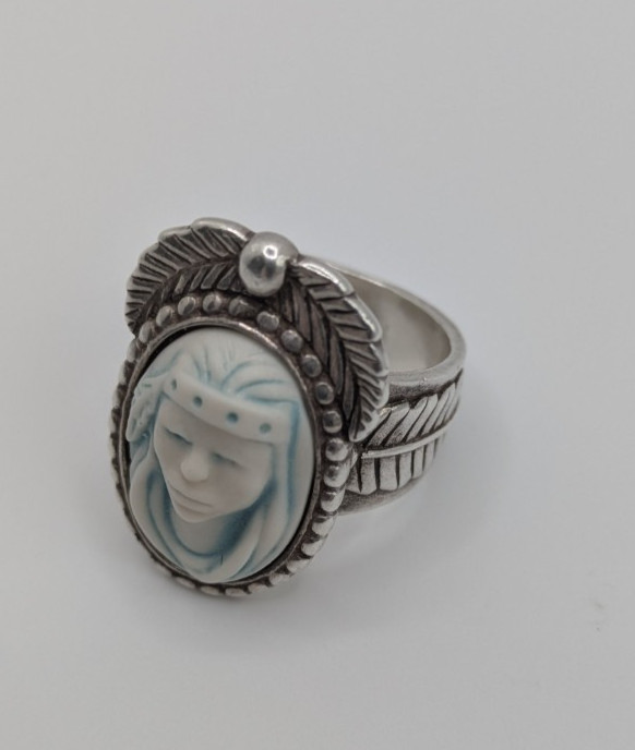 Rare Vintage Silver Carolyn Pollack Southwestern Ring- Size 8/9- Cameo- Blue