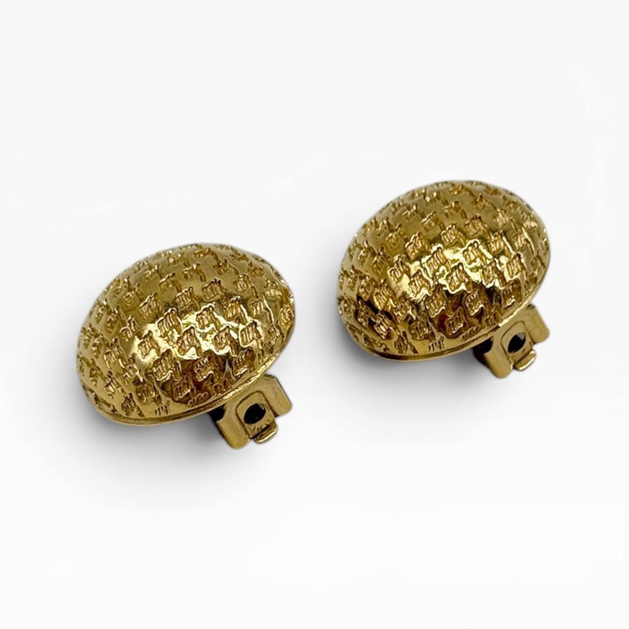 Vintage Christian Dior Gold Tone Dome Clip On Earrings Textured Signed