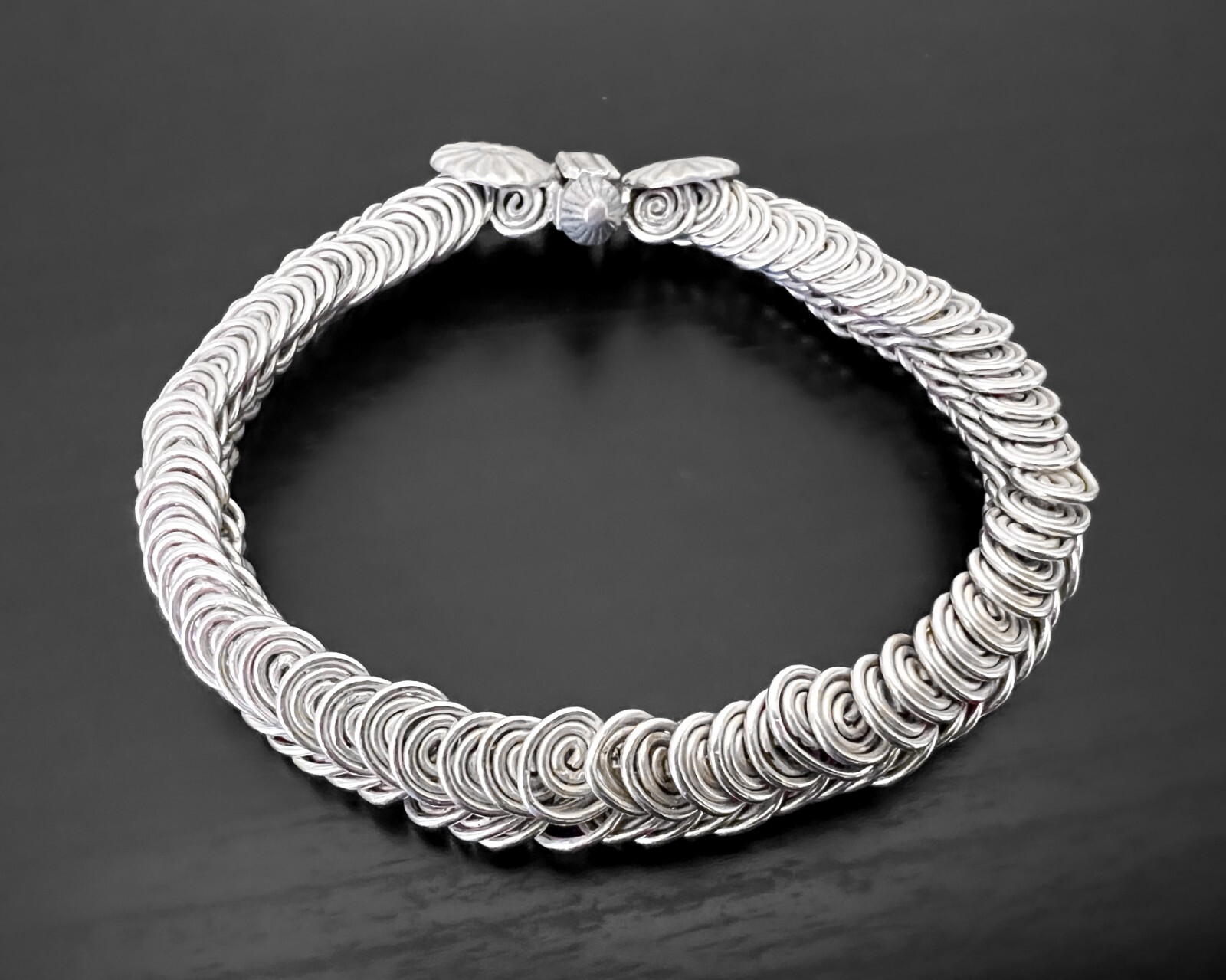 43g Vtg Wire Snail Egyptian Coil Wrap Spiral Heavy Link Sterling Silver Bracelet