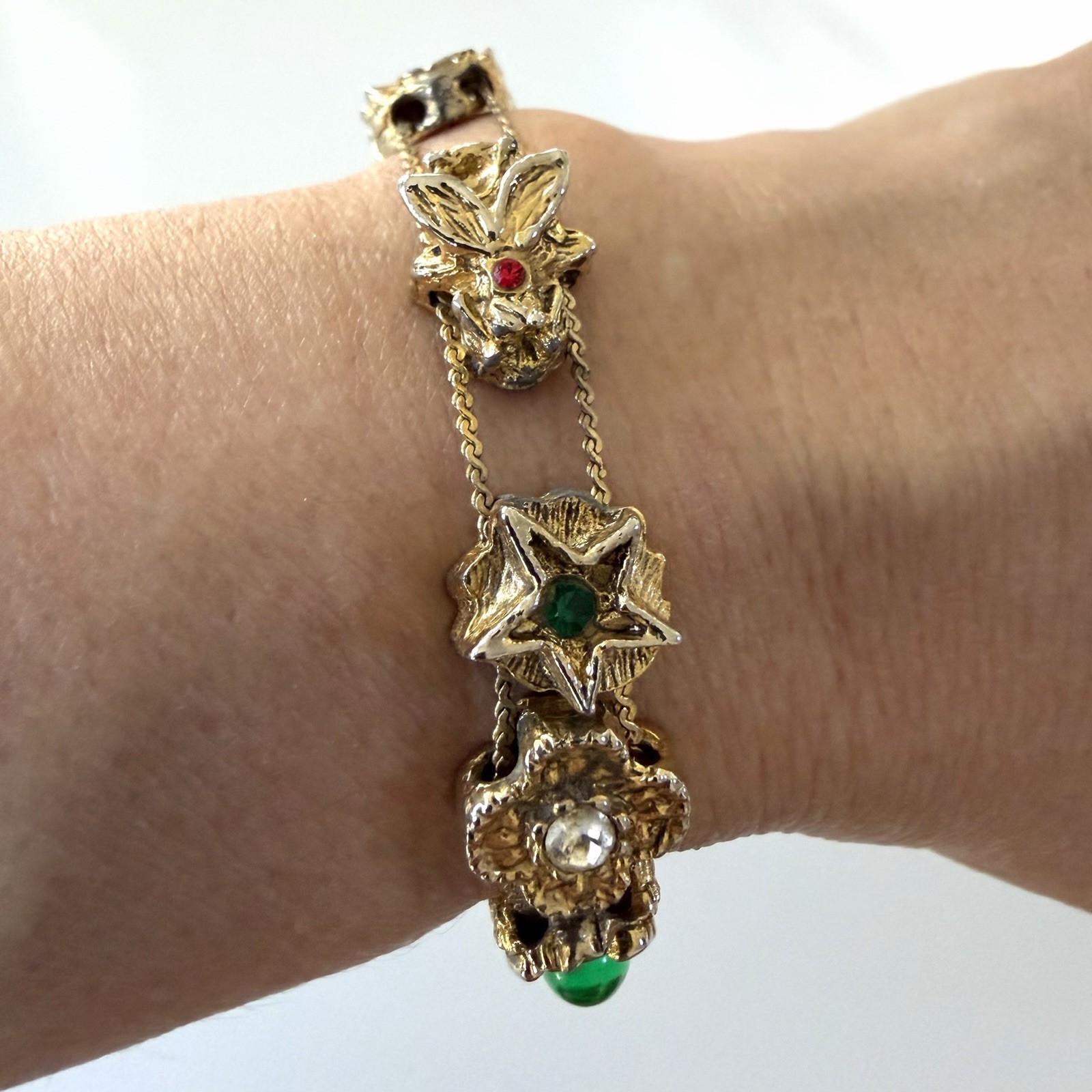 Vintage Victorian Revival Slide Charm Bracelet Goldtone, Unsigned