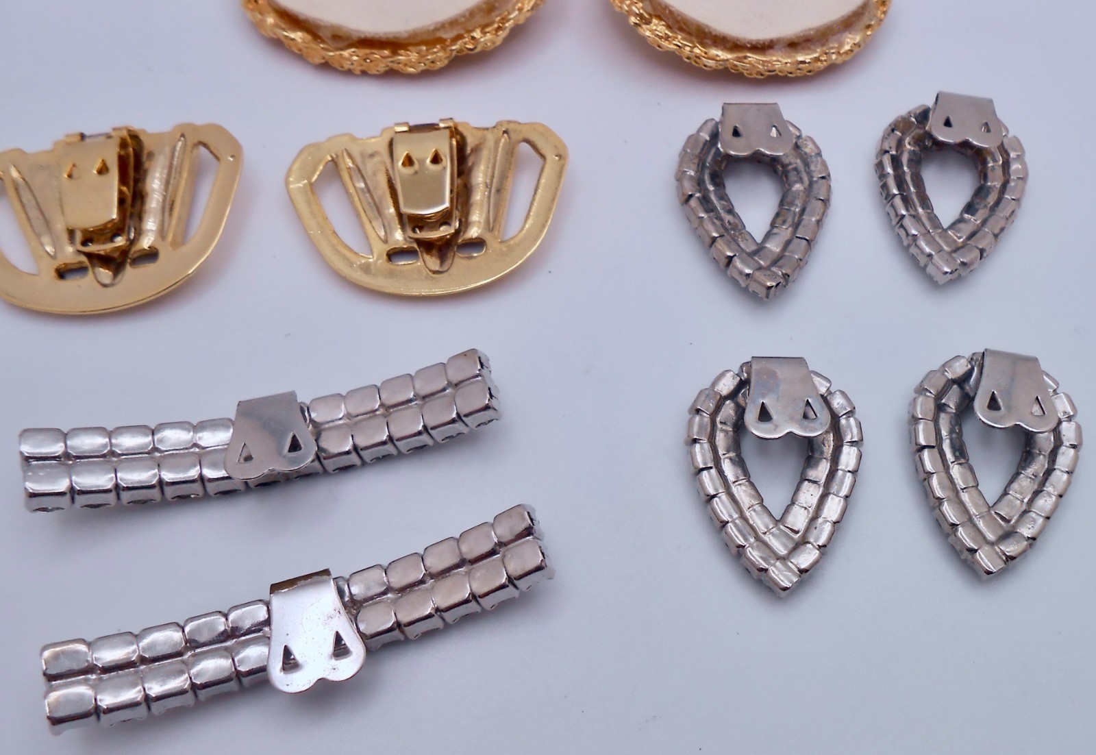Vintage Shoe Clips Lot of Five 2 FRANCE Leather Enamel & 3 Clear Rhinestone L126