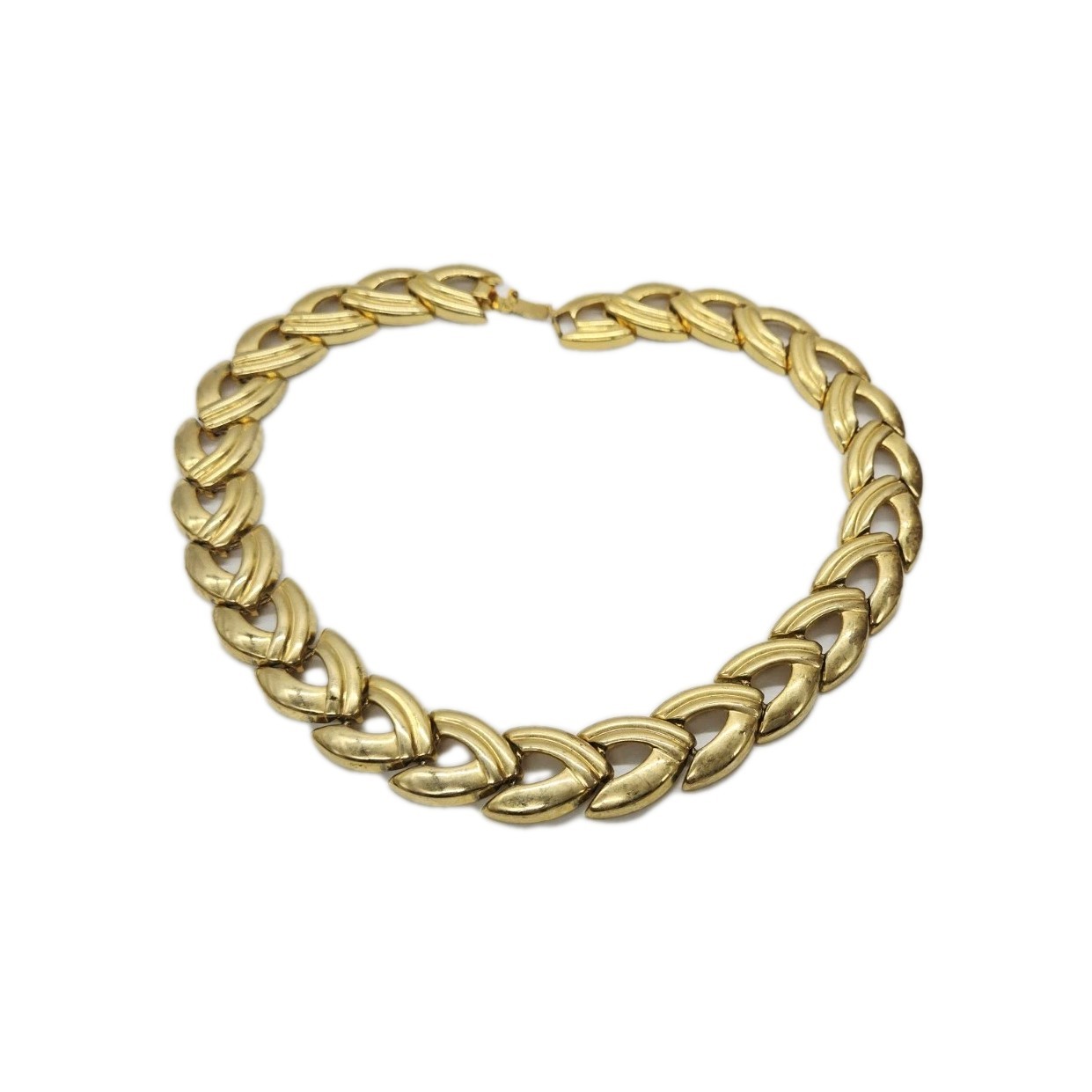 Gold Tone Triangle Necklace Collar Chunky 80’s style Couture Vintage 17.5 in