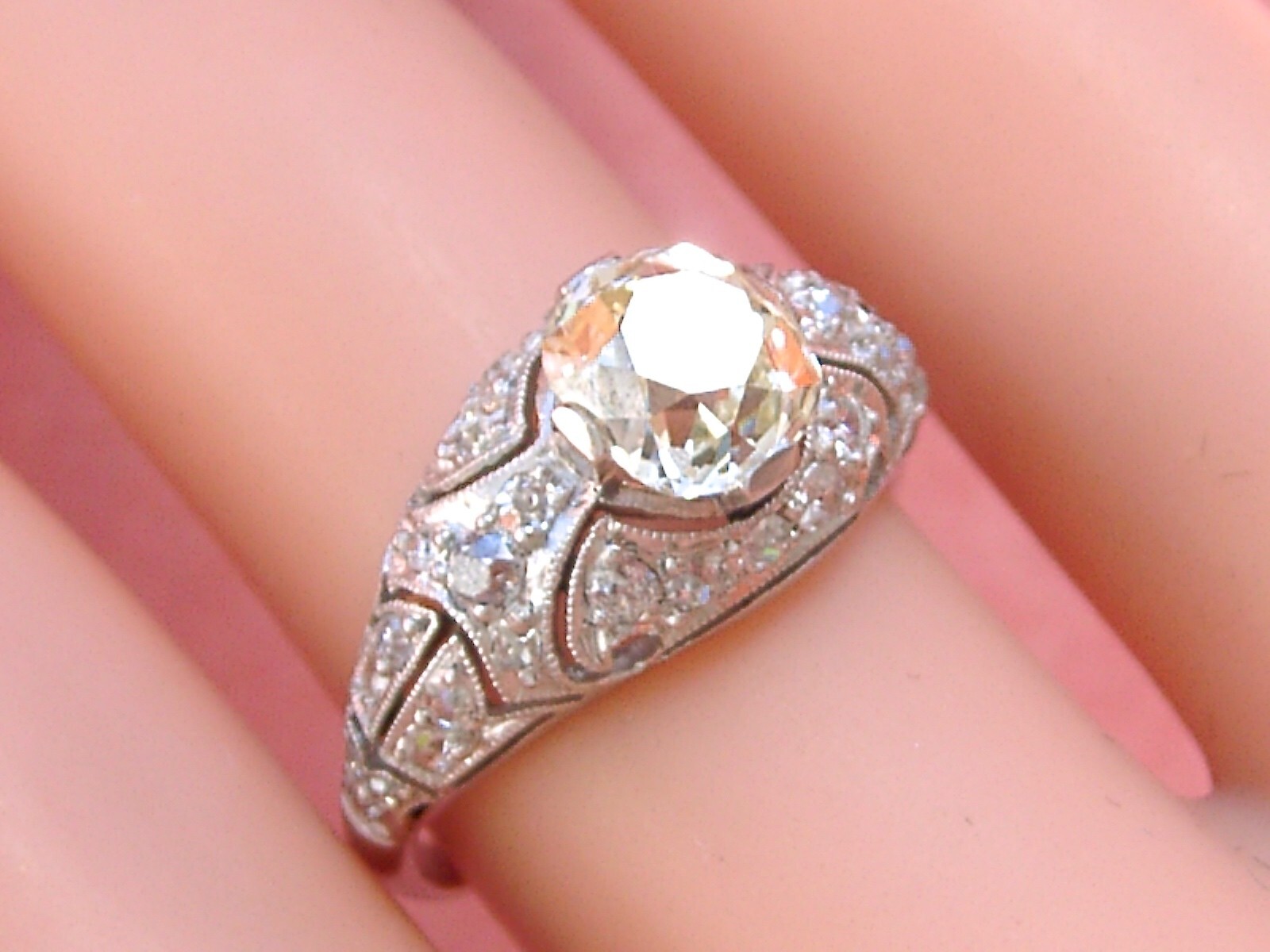 ANTIQUE ART DECO 1.52ct YELLOW EURO DIAMOND PLATINUM ENGAGEMENT RING 1930 sz 6.5
