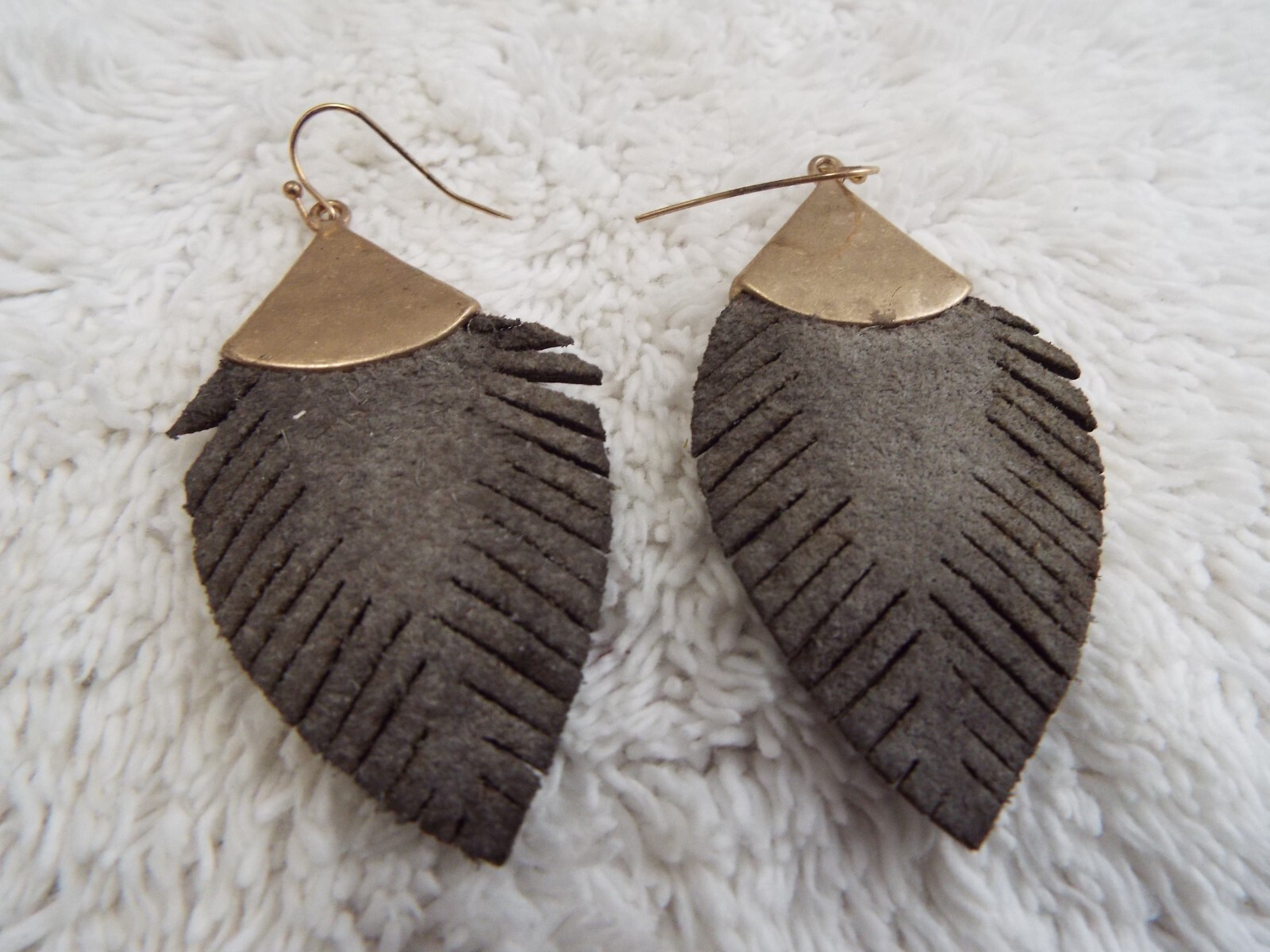 Faux Fur Cheetah Print Leather Goldtone Pierced Earrings (C6)