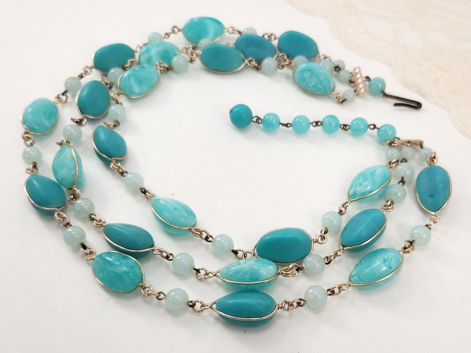 Vintage Western Germany Multi Strand Choker Necklace Beaded Blue 15 in-17.5 in