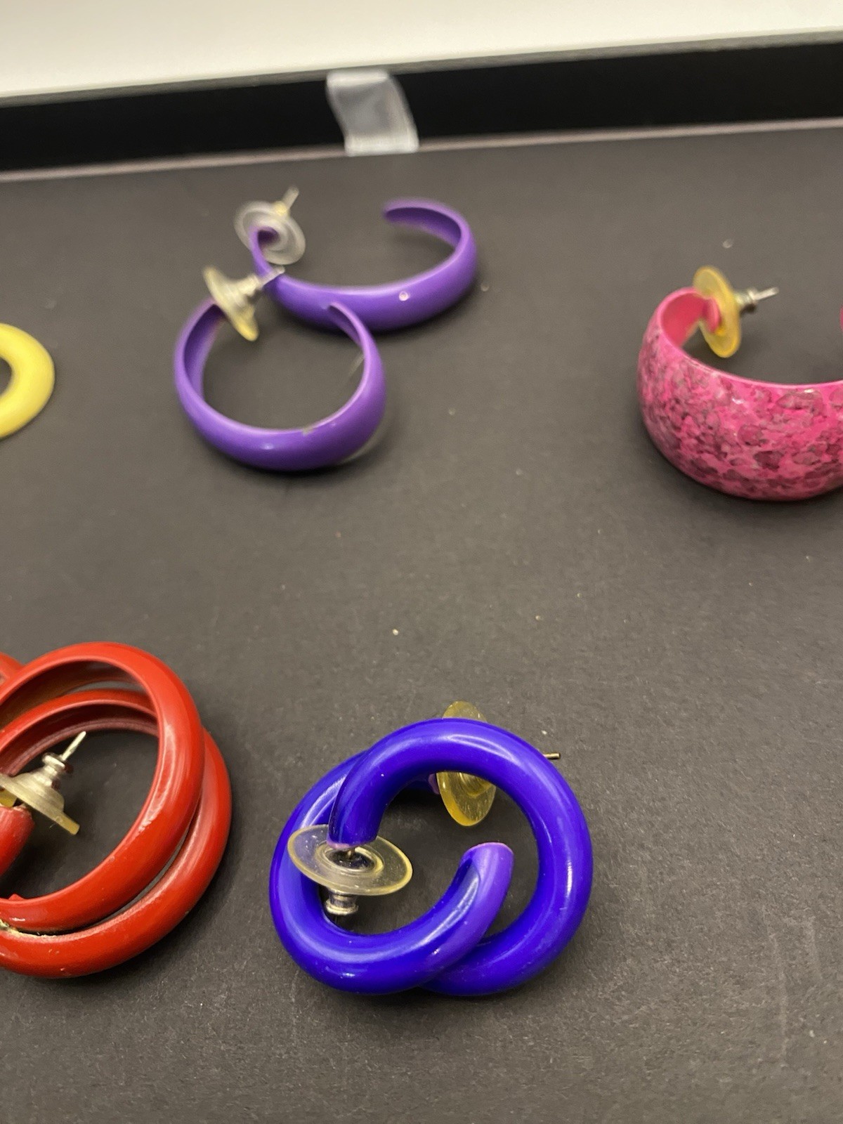 80’s Vintage Colorful Hoop Earring Lot- Yellow, Purple, Pink, Red