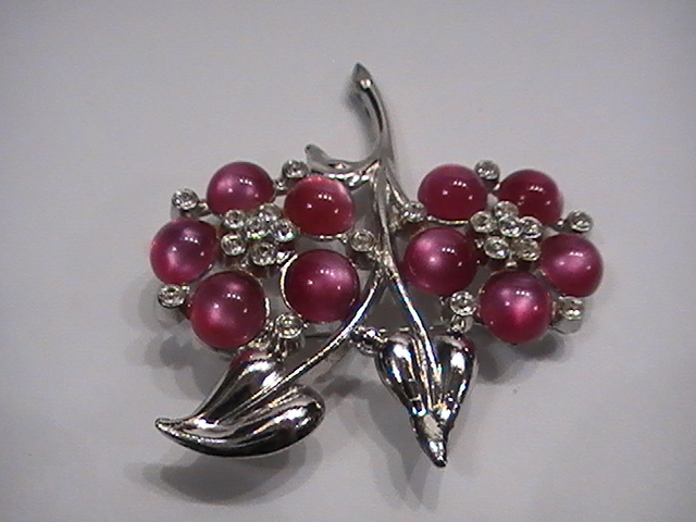 Vintage Silver Plate Leaf Purple Custom Jewerly Brooch Pin 2 1/4″ across
