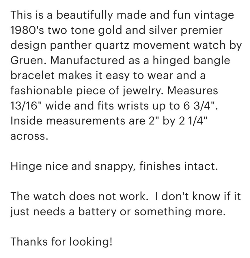 Vintage Gruen Dual Tone Pantera Bracelet