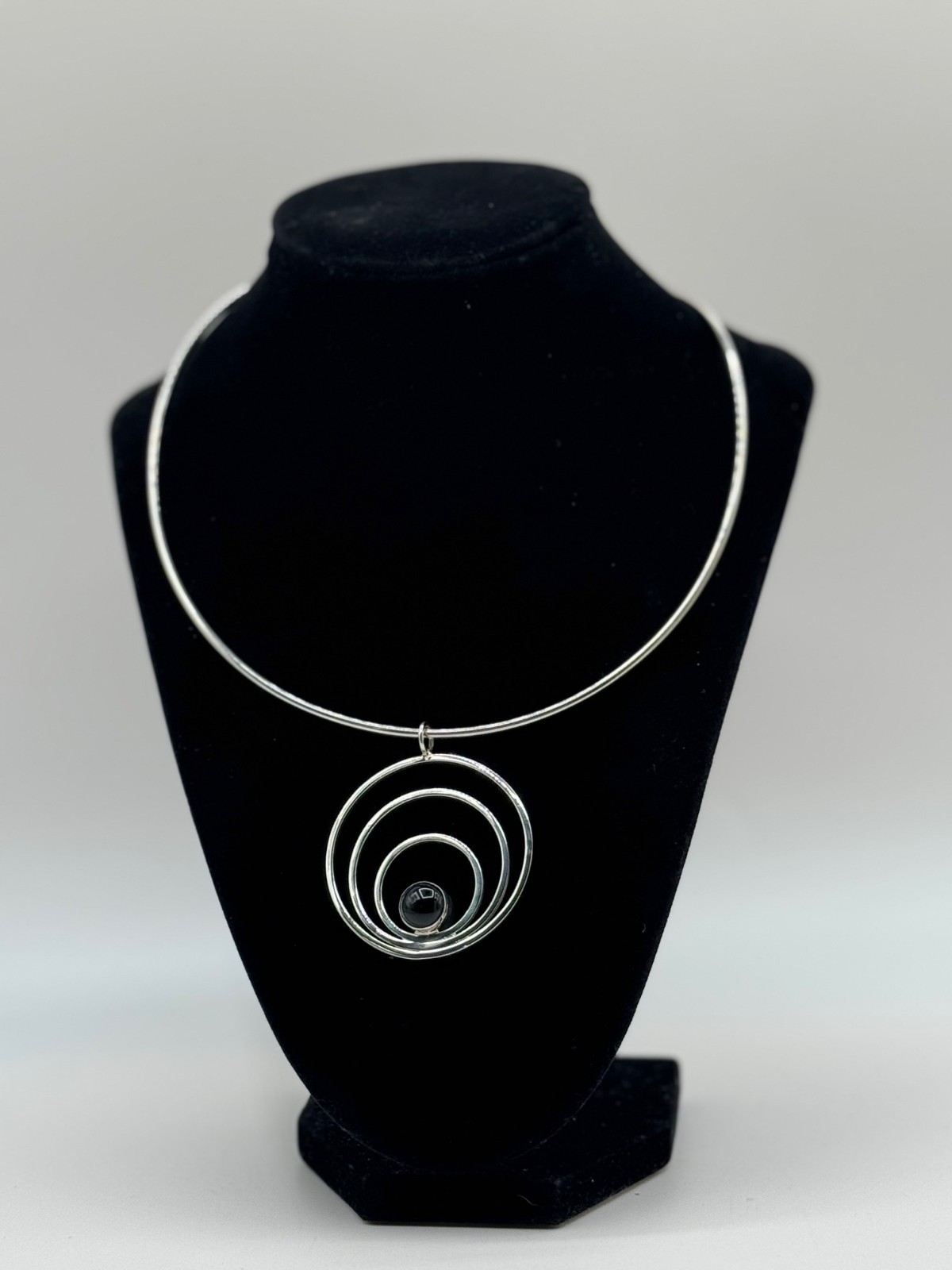 Dominique Dinouart Sterling Silver Double sided Onyx / Opal Pendant Necklace