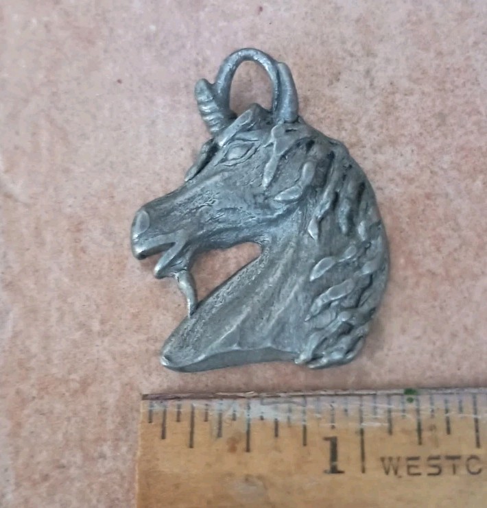 Vintage Unicorn Pendant Pewter By Spoontiques 1988 Marked 2200 1½” Silver- Grey