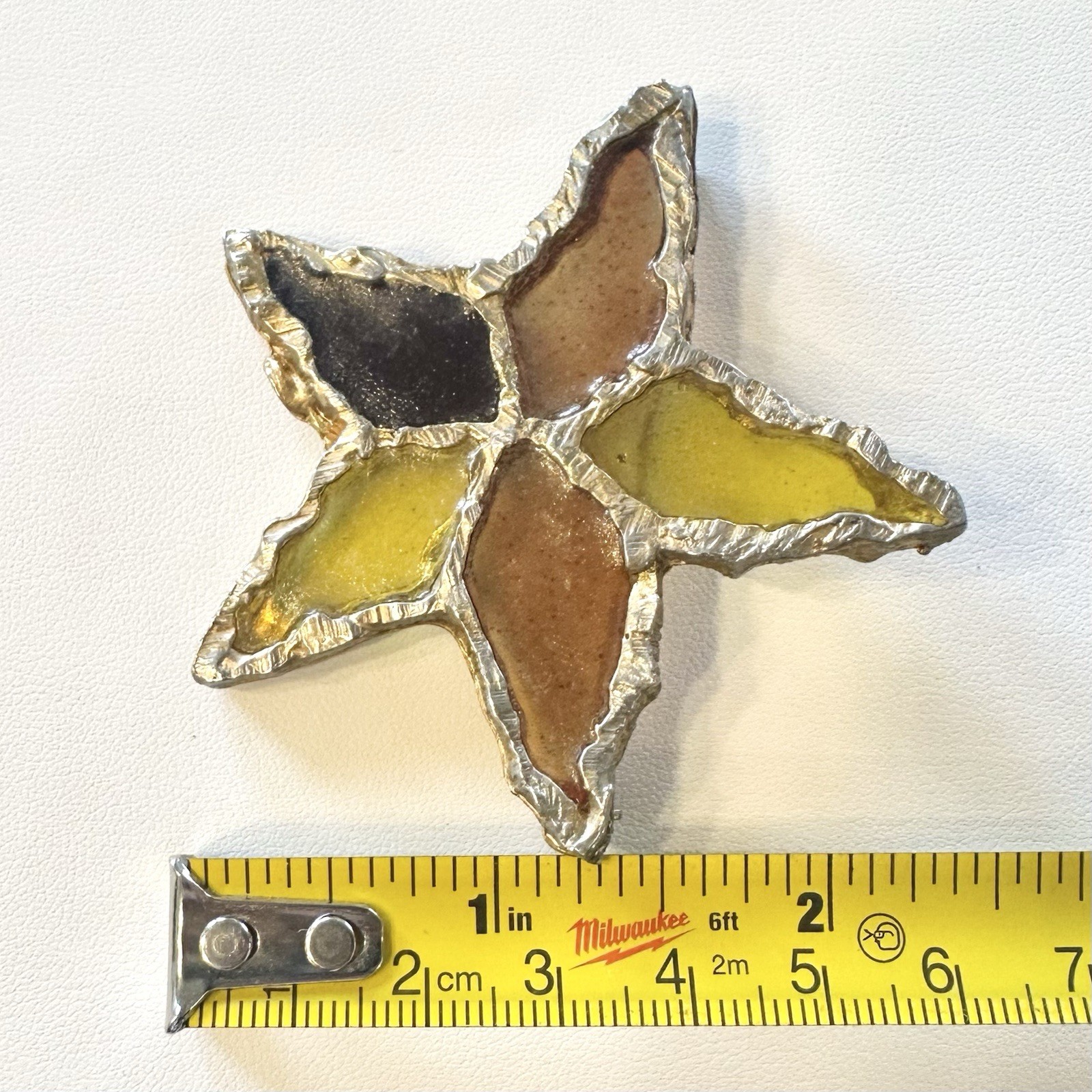 Vintage Lester Joy Star Brutalist Resin Brooch Pin Orange Yellow Gold-Tone