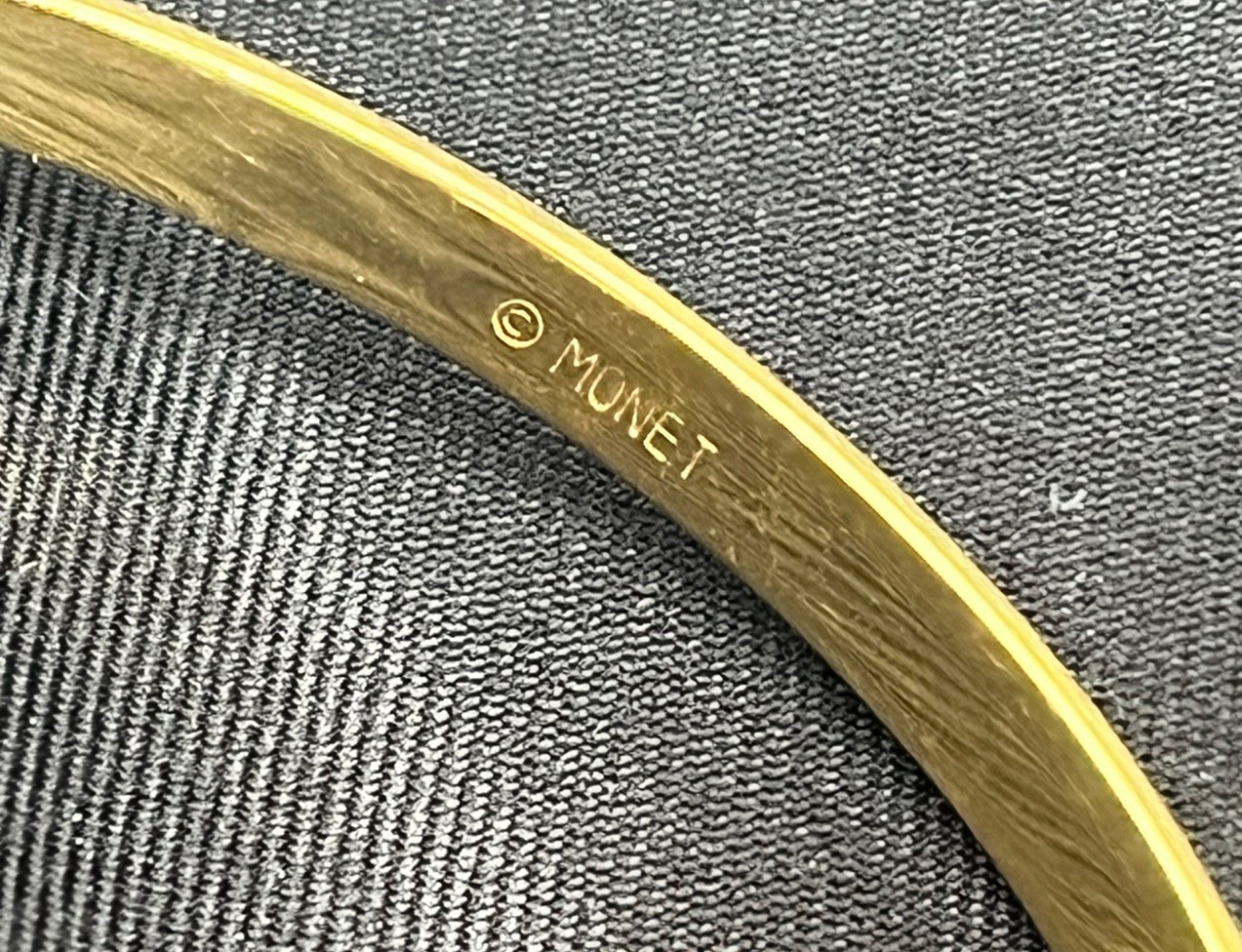 Vintage Gold, Copper, & Silver Tone Bangle Bracelets Set of 4, 1-Branded Monet