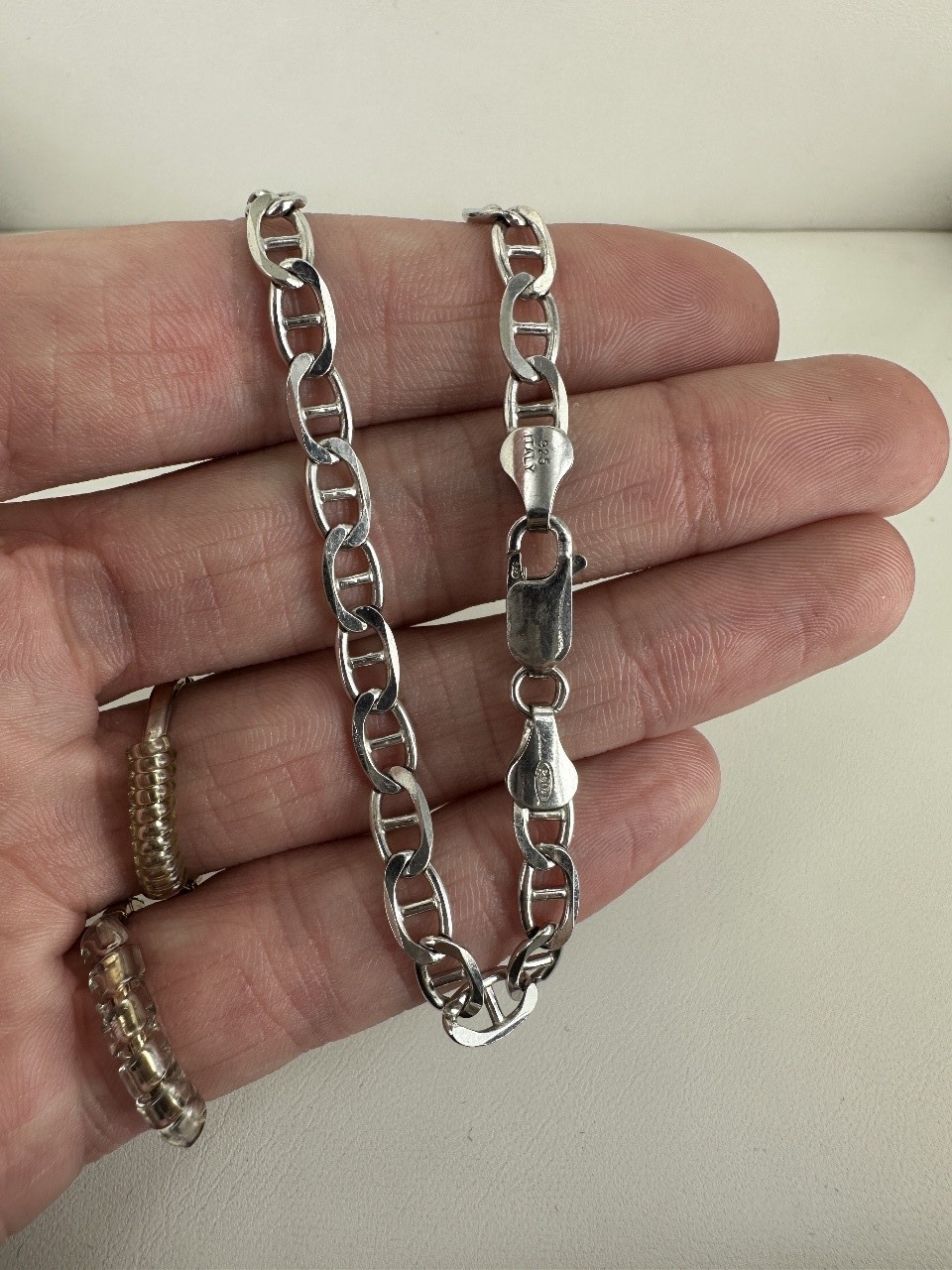 Vintage Sterling Silver 5mm Mariner Link Chain Bracelet 8”