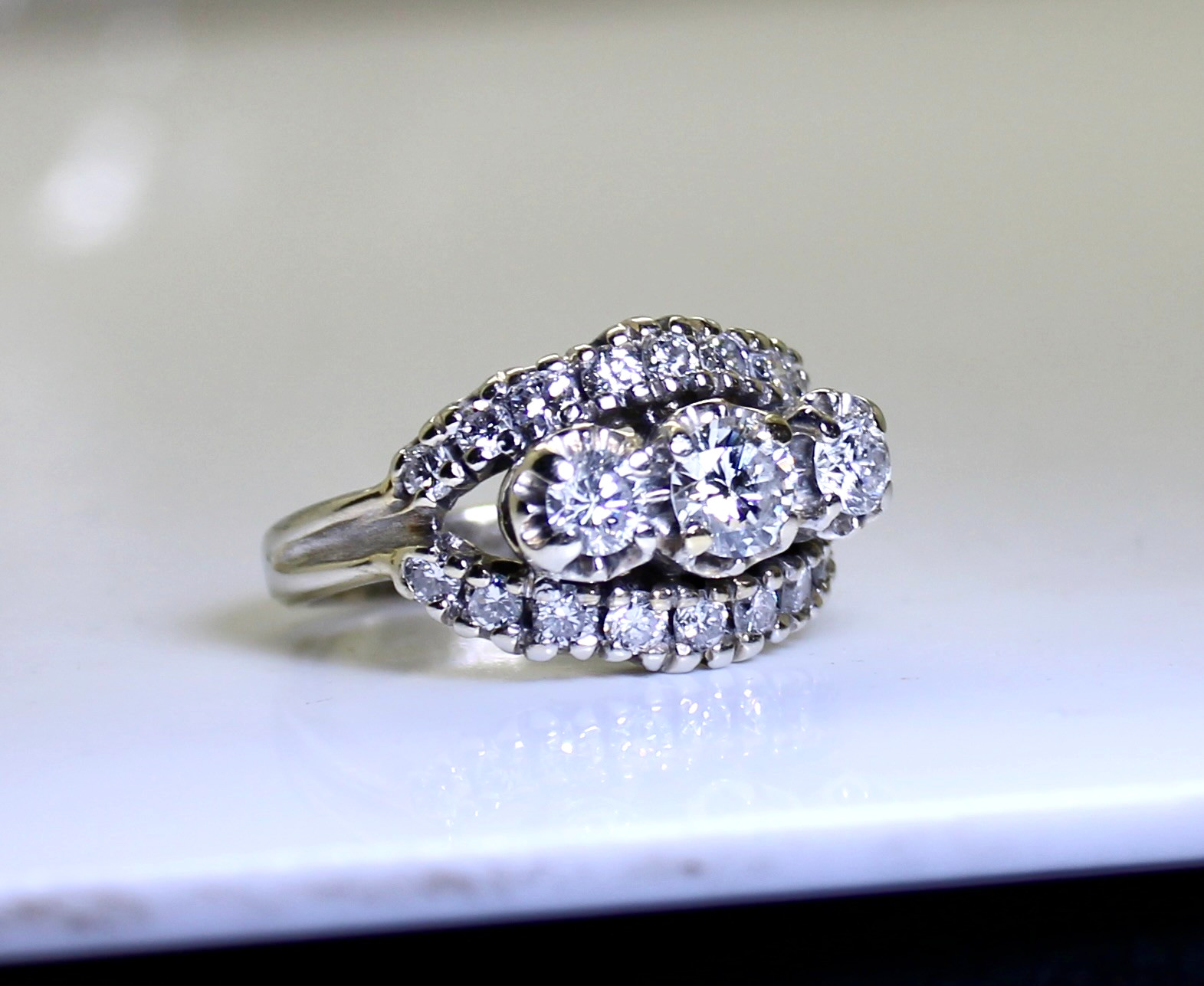 Gorgeous Vintage Estate Ladies 14K White Gold 1.12Ctw Diamond Ring, 6.9 Grams,s6