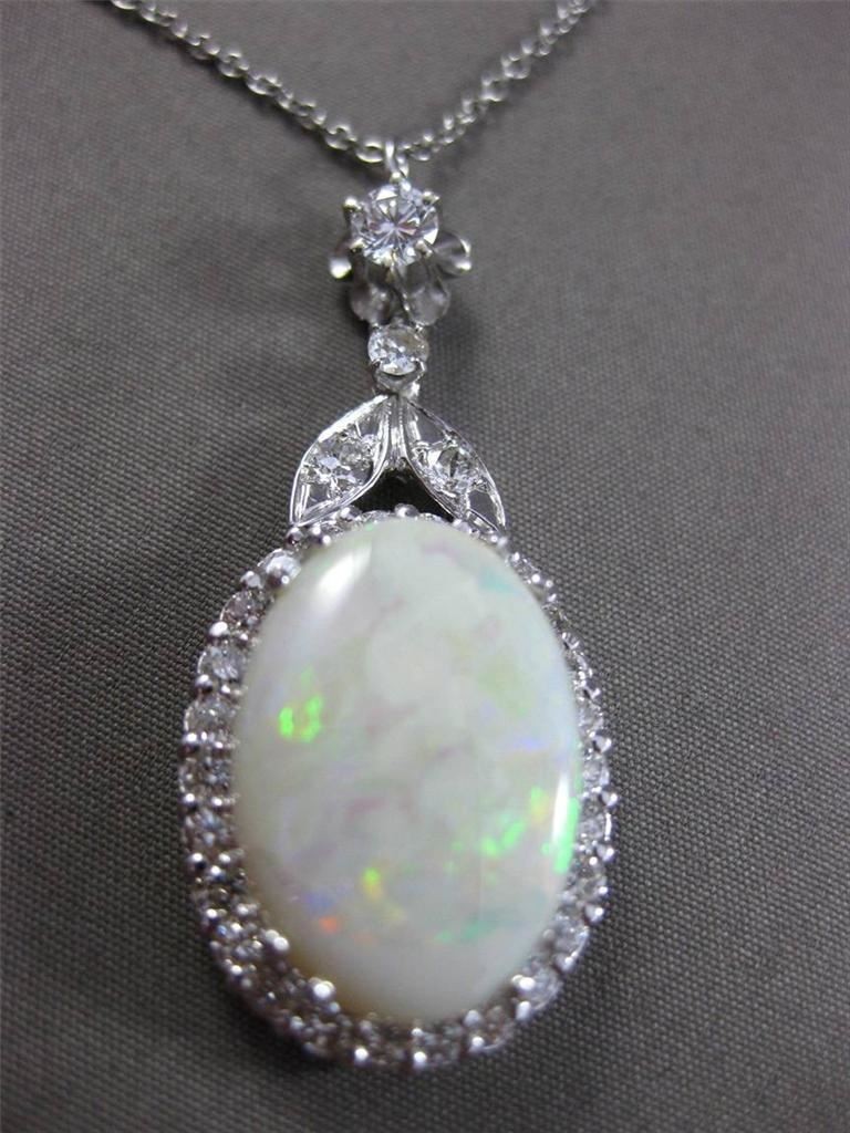 ANTIQUE MASSIVE 10.19CT DIAMOND & OPAL 14KT WHITE GOLD PENDANT E/F VS VVS #24009