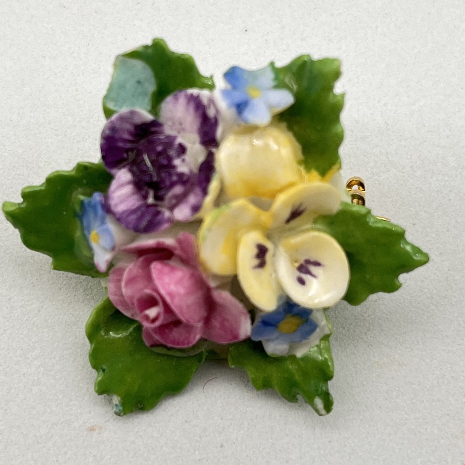 Vintage Porcelain Flower Brooch Lot of 2 Colorful Pins Made in England