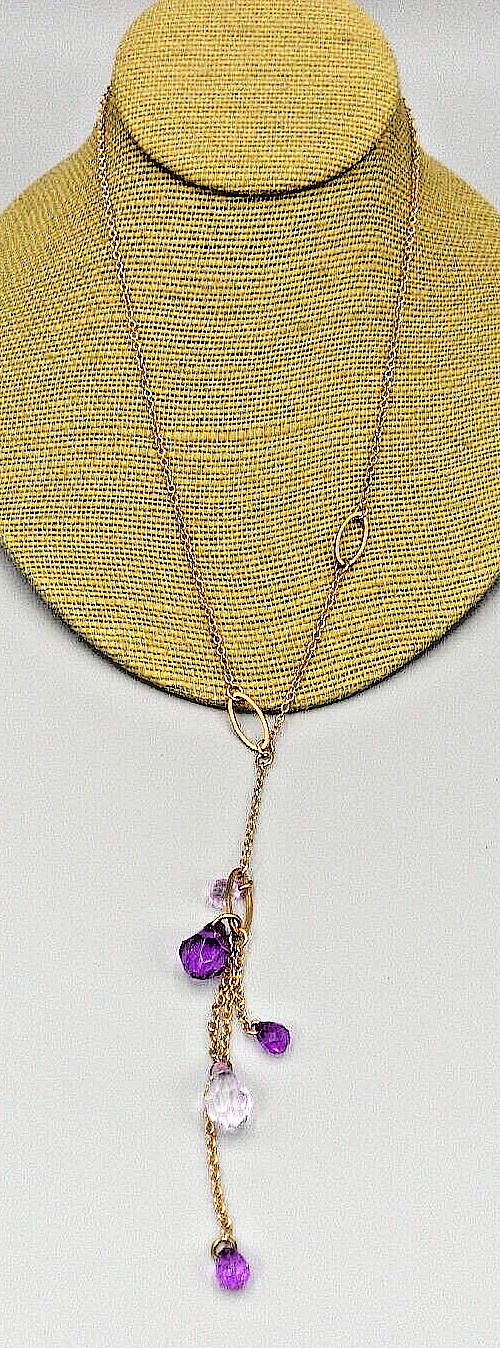 Vintage Y Drop Tassel Pendant Necklace Station Chain Purple Briolettes 20-23″