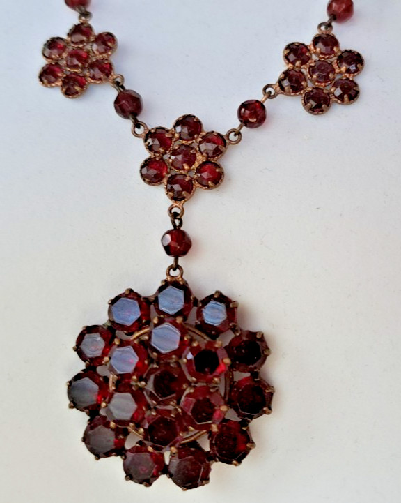 GARNET NATURAL GENUINE 118 GEMS BOHEMIAN 18″ PENDANT NECKLACE VINTAGE #708