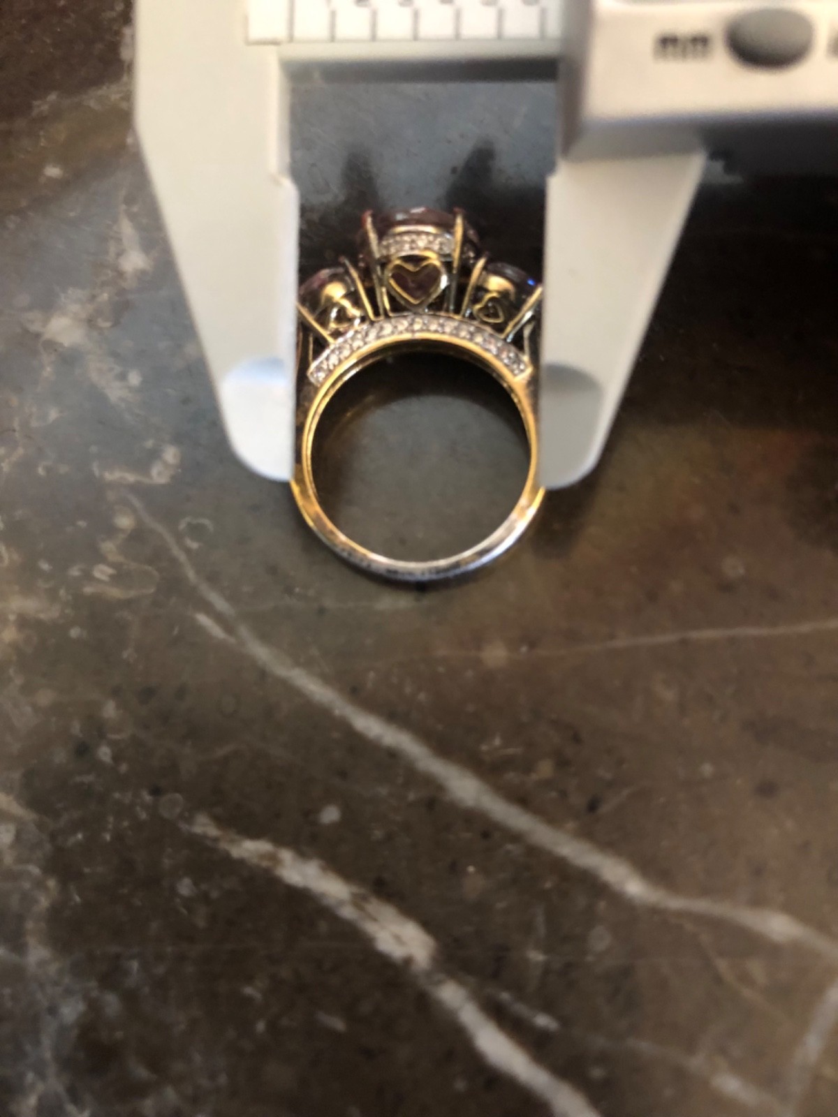 Engagement ring band gold tone 3 stone glass estate vintage 5 carat TW