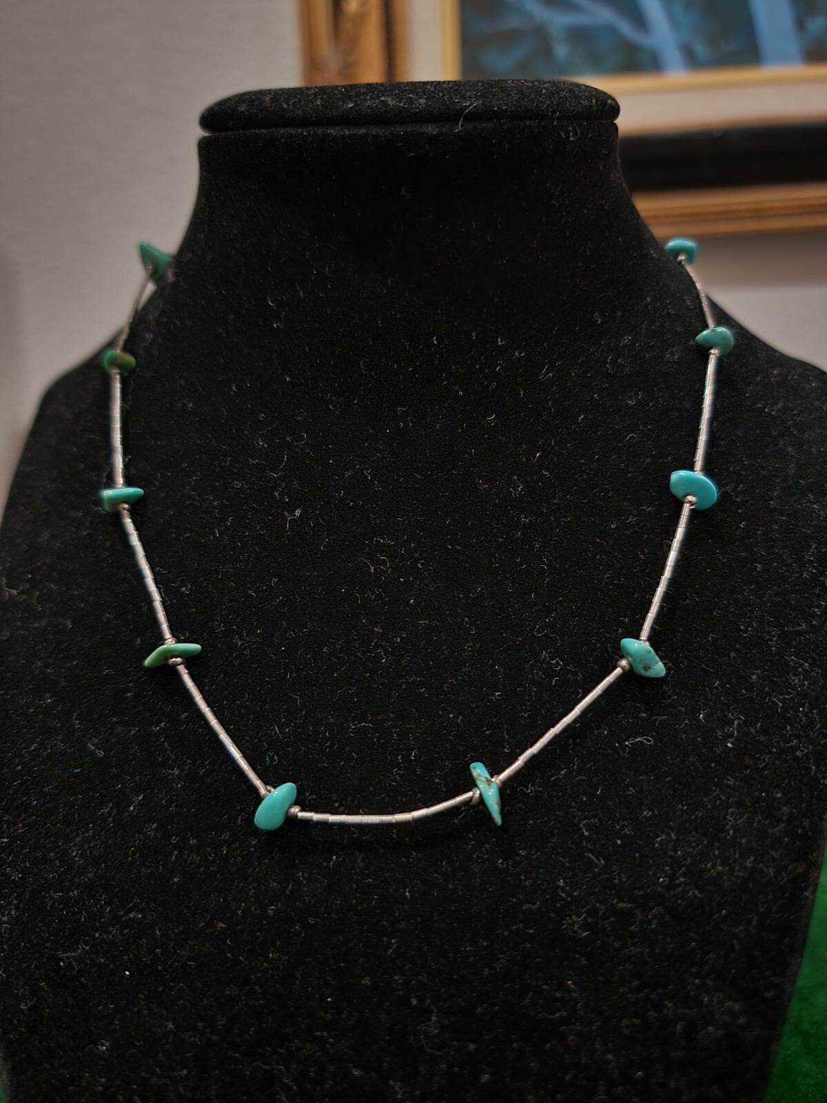 Vintage South Western Liquid Silver Necklace with turquoise – Tested Sterling