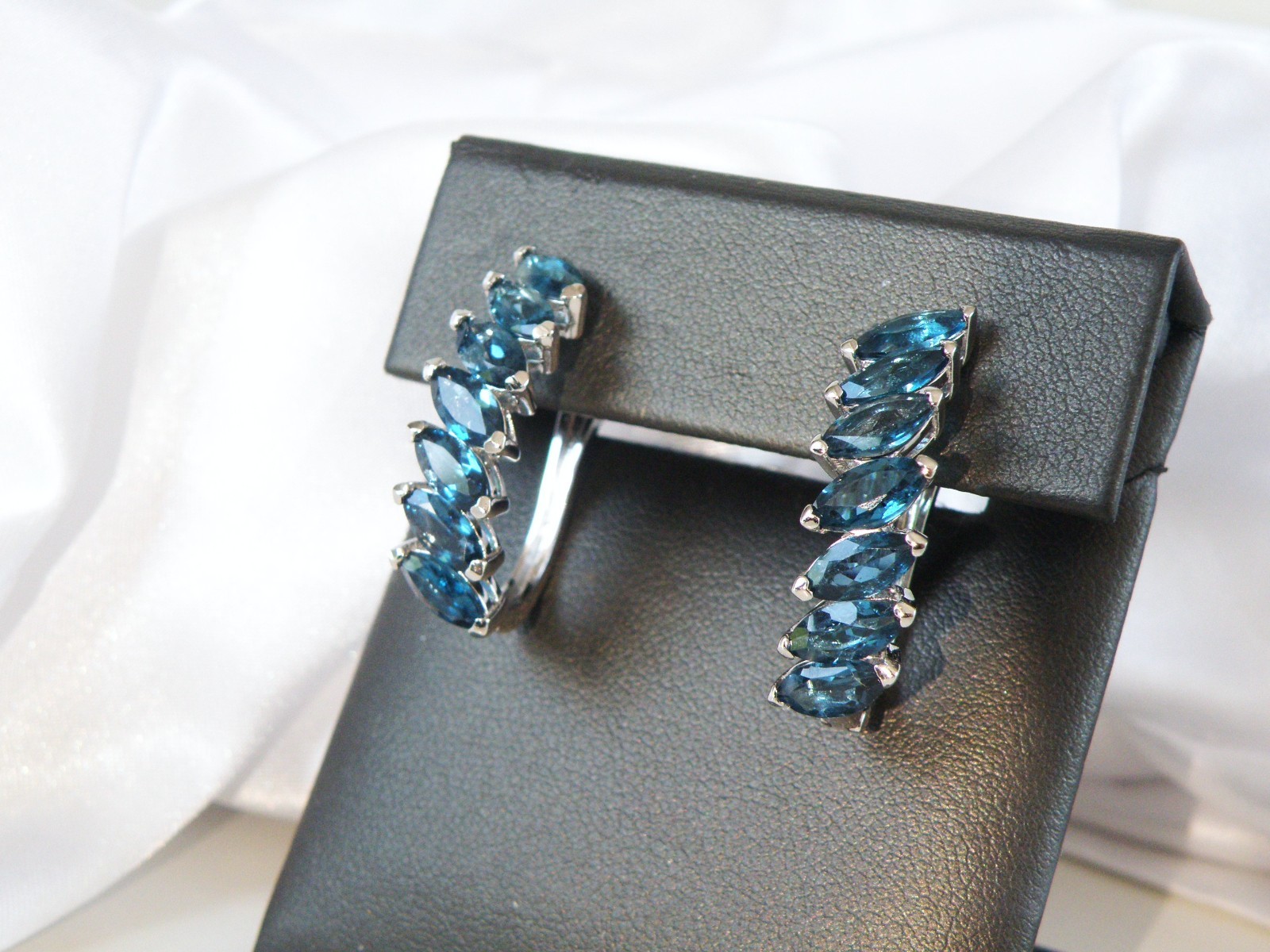 Vintage Sterling Silver 925 Natural Heated London Blue Topaz Dangle Earrings