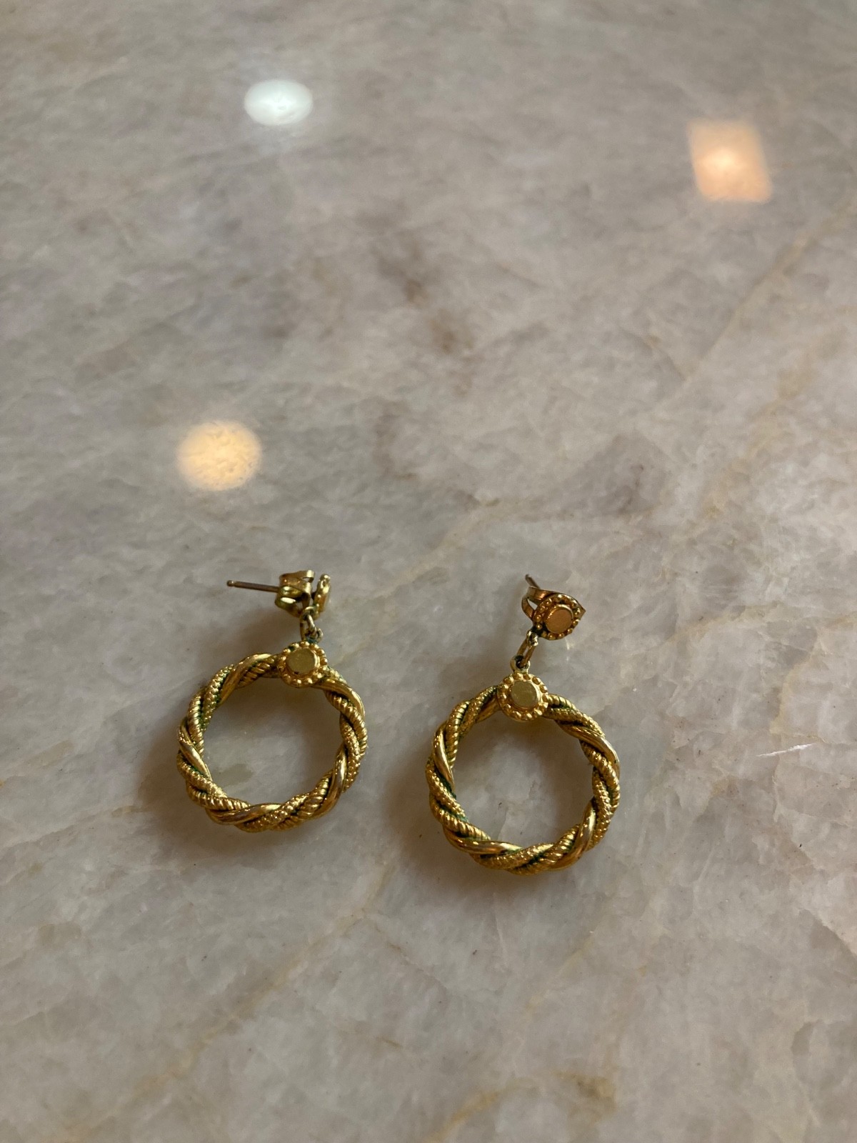 Vintage Gold Tone Braided Hoop Drop Earrings
