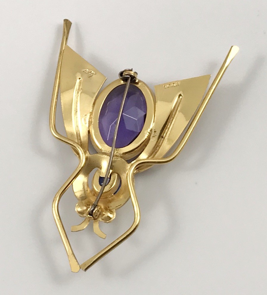 VTG Coro Sterling Silver Purple & Blue Crystals Enamel Fly Insect Brooch Pin #46