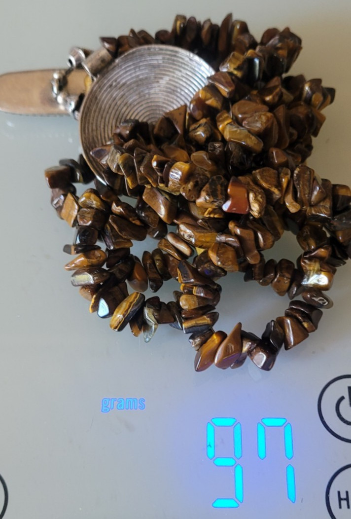 VINTAGE STERLING SILVER 925 PENDANT AND TIGER EYE 18″ DOUBLE STRAND NECKLACE
