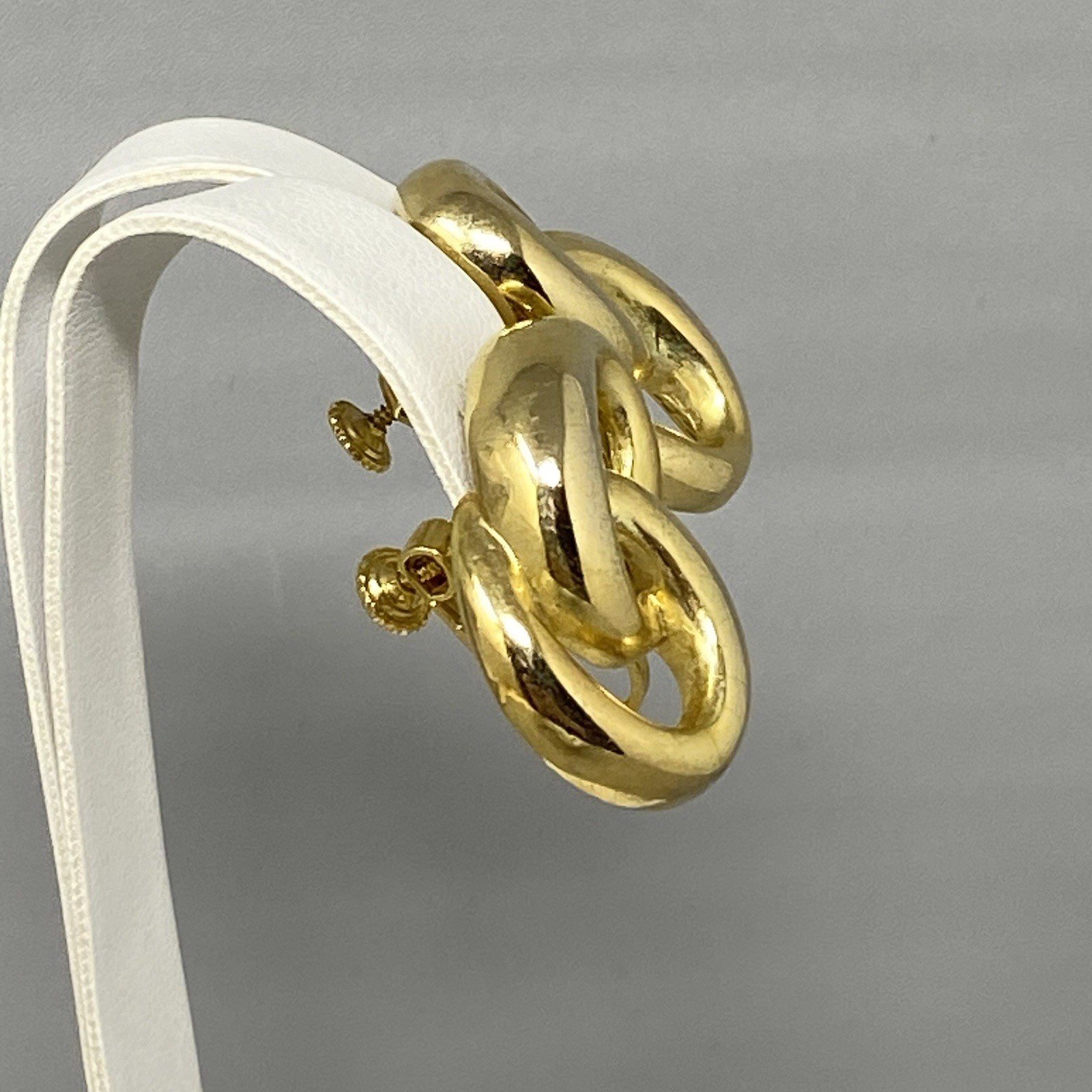 Gold Tone Clip On Earrings Double Link Dangle Drop Knotted Screw Back 1.25″