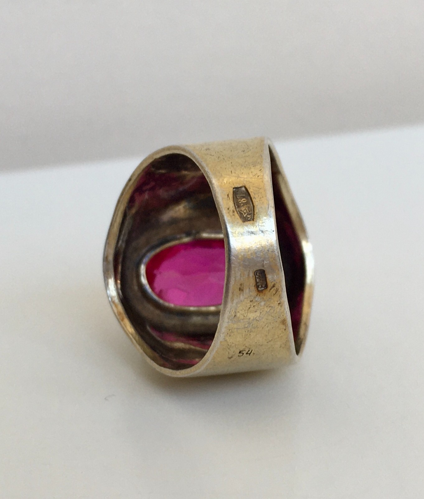 Ring № 16 Vintage Soviet Red Ruby Ring Silver Ring 875☆USSR Ring 7 size 6.95 gr