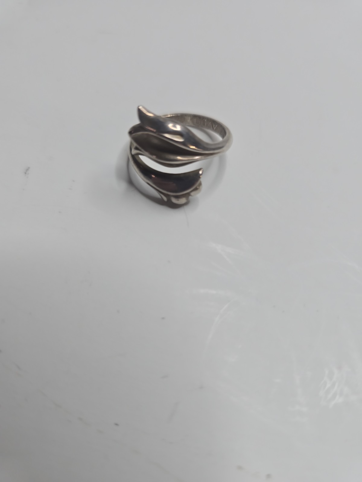 Vintage Signed Avon Sterling Silver Floral Tulip Wrap Bypass Ring Size 8