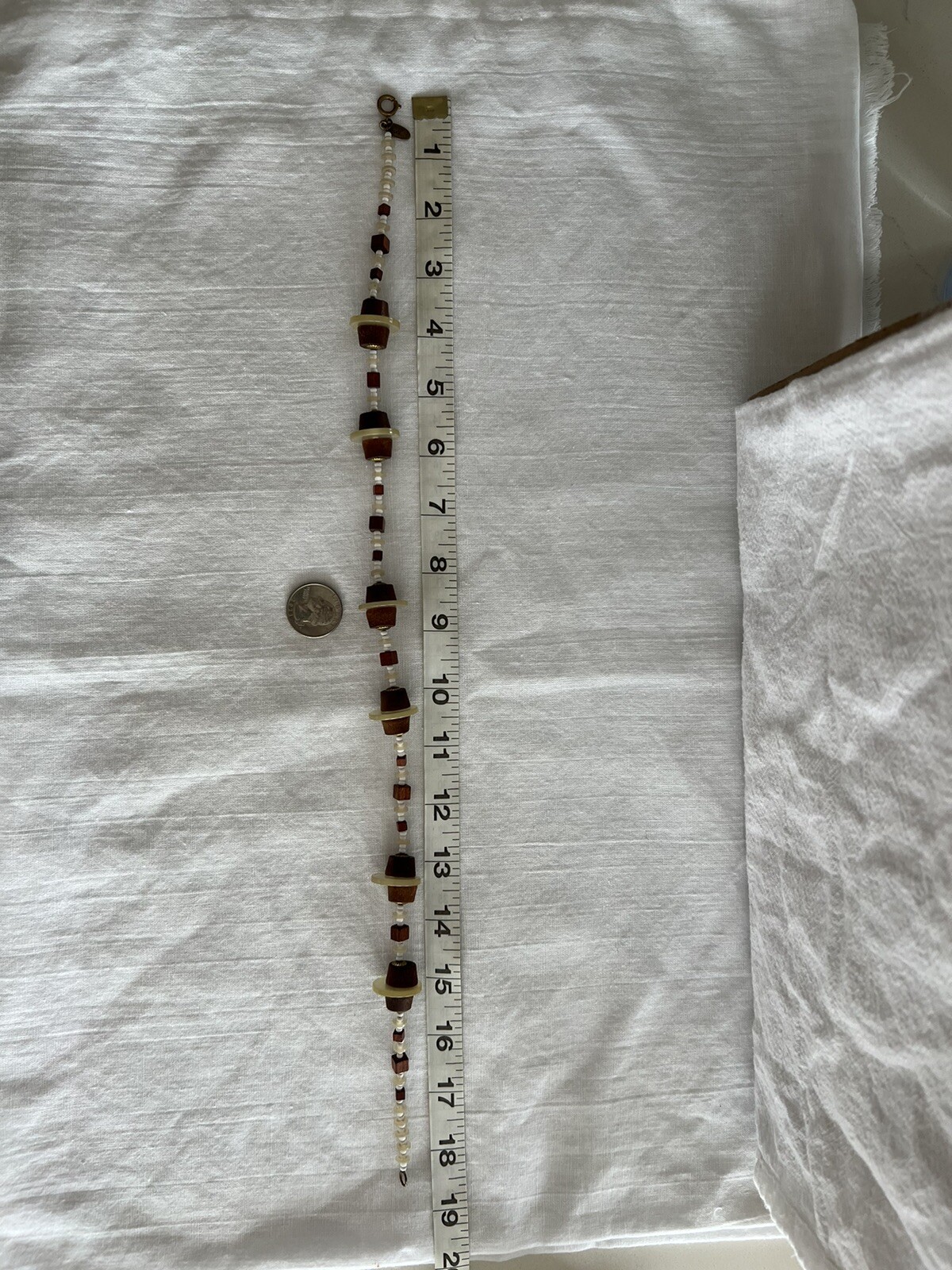 Vintage MIRIAM HASKELL Seed Bead, Wood and Lucite Disc Necklace Signed 19″ Long