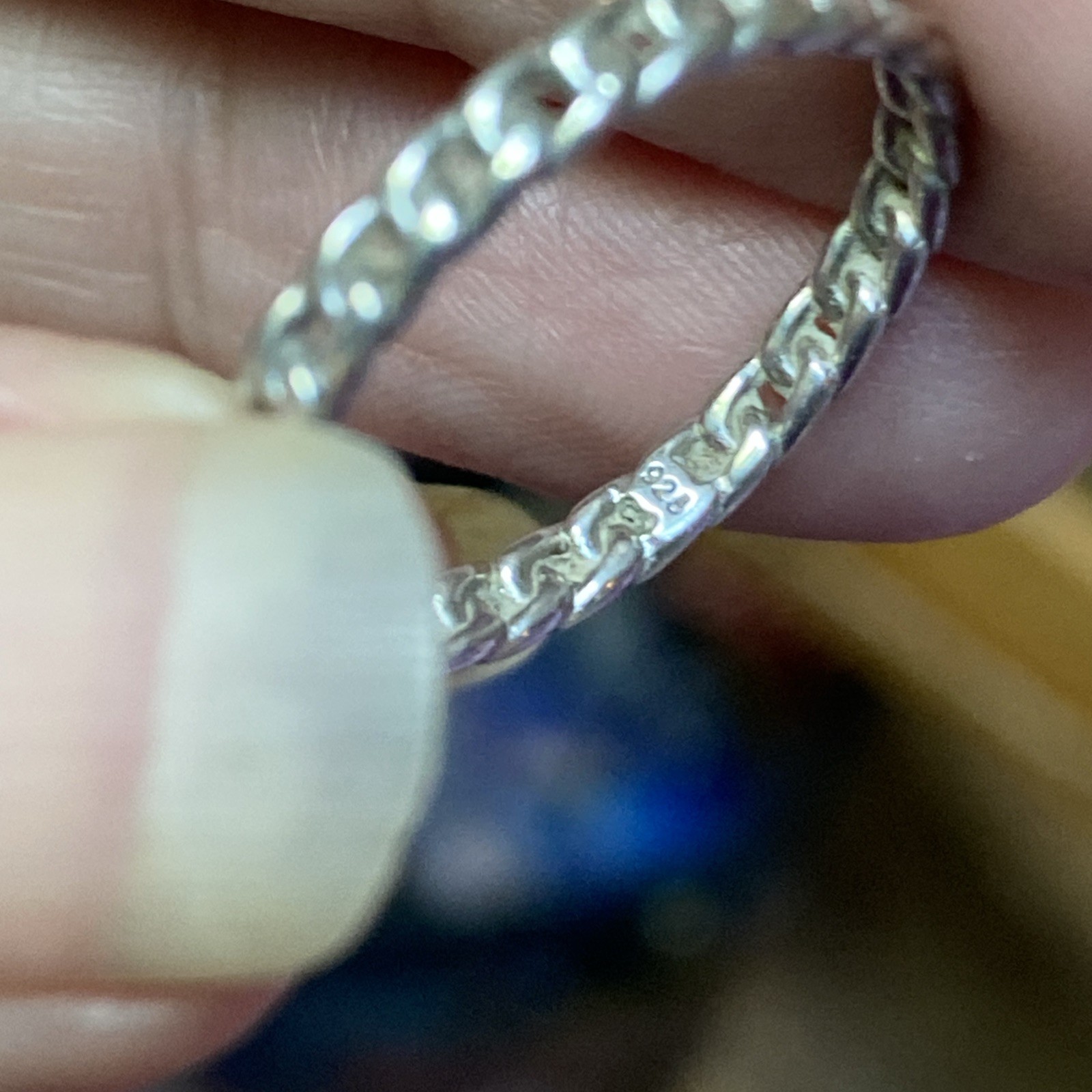 Vtg 925 Lightweight Sterling Silver Chain Link Pattern Band Ring Sz 7