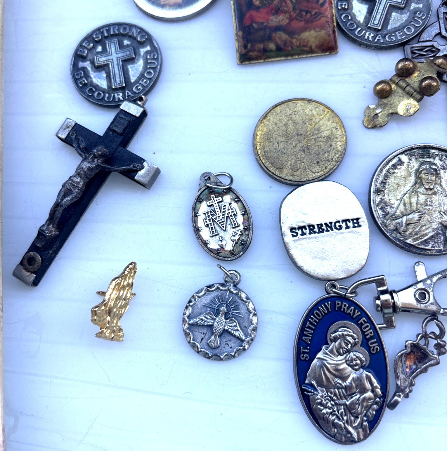 Vintage Jewelry Box Junk Ceramic Lot Christian Catholic Religious Themed Nice