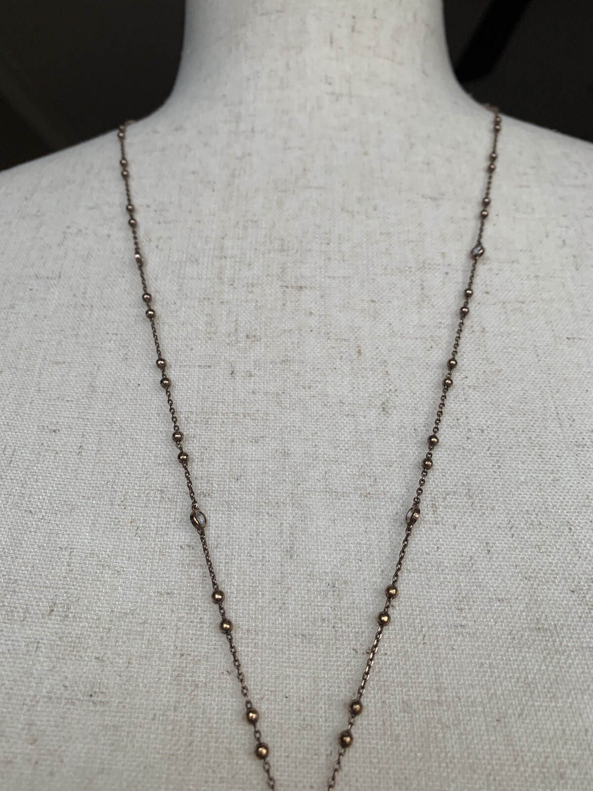 Vintage HENRI BENDEL Crystal/Gold Bead Chain Pendant Necklace 28″