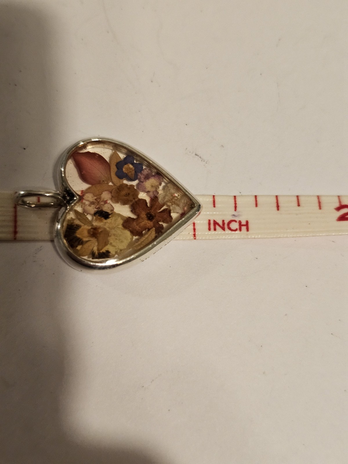 Sterling Art Deco Heart ❤ Pendant ATI Mexico Real Dried Flowers in Resin #S53/01
