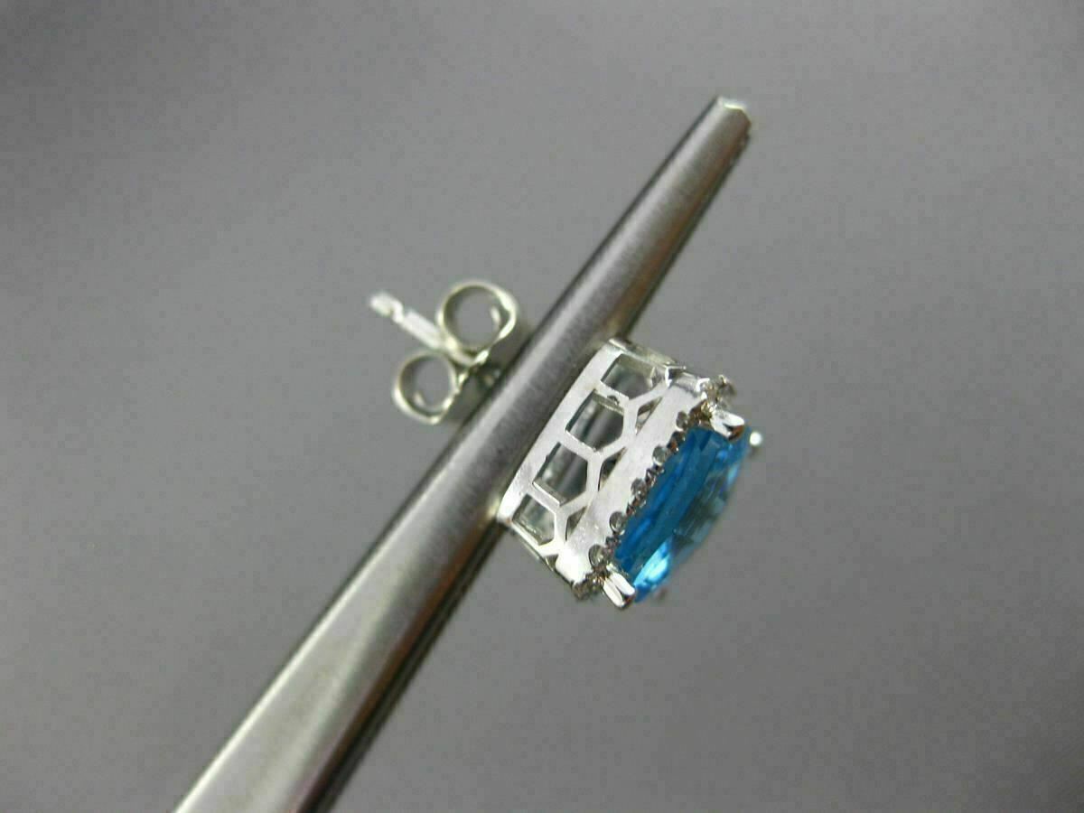 ESTATE 4.02CT DIAMOND & BLUE TOPAZ 14KT WHITE GOLD SQUARE HALO CLASSIC EARRINGS