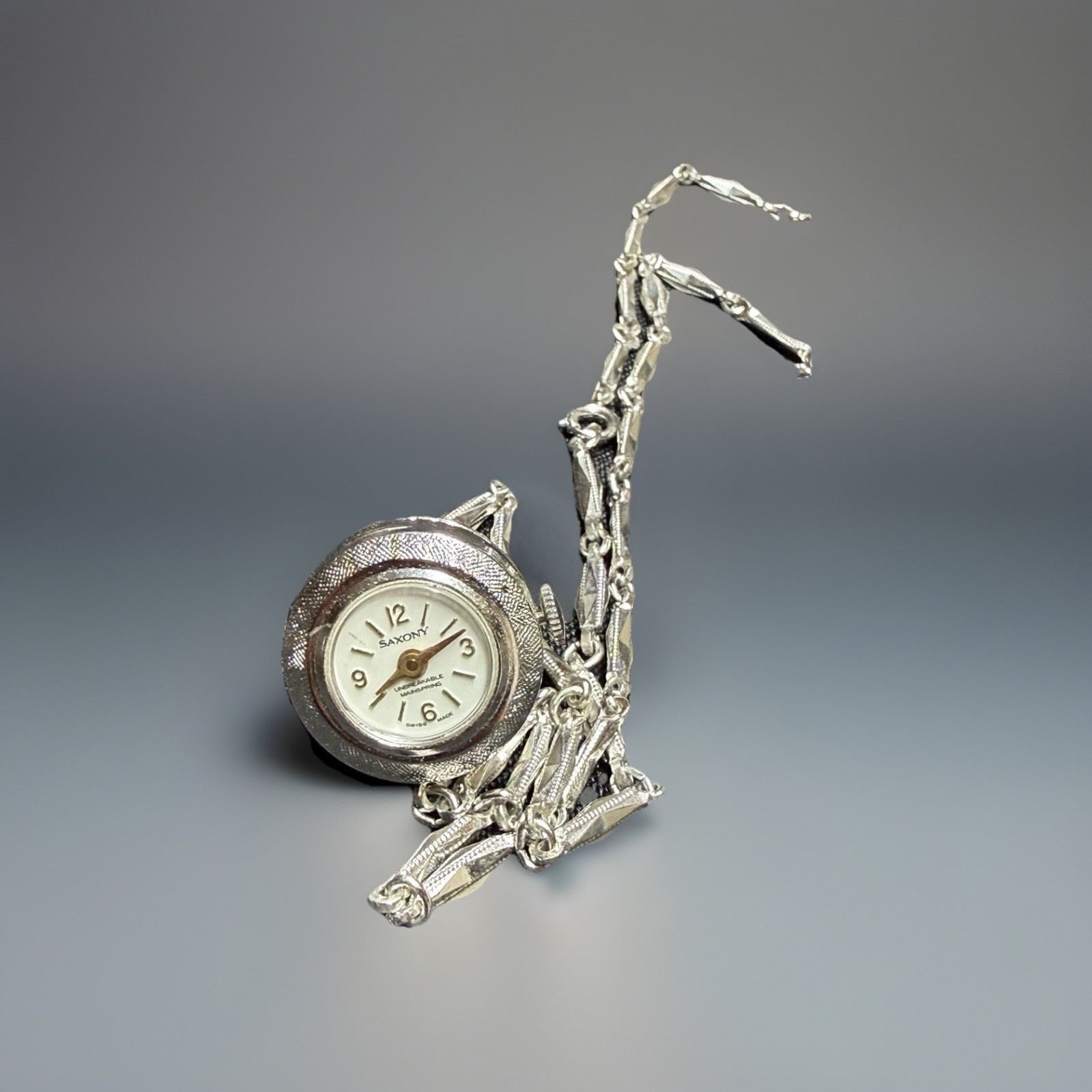 Vtg Saxony Orb Pendant Watch Hand-Winding Mechanical Necklace Glass Bubble
