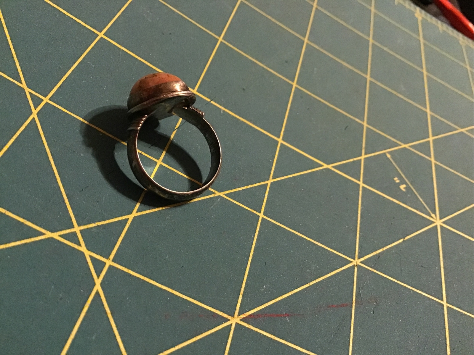 Amber Ring Vintage Sterling Silver Art Deco Influences Size 7.5
