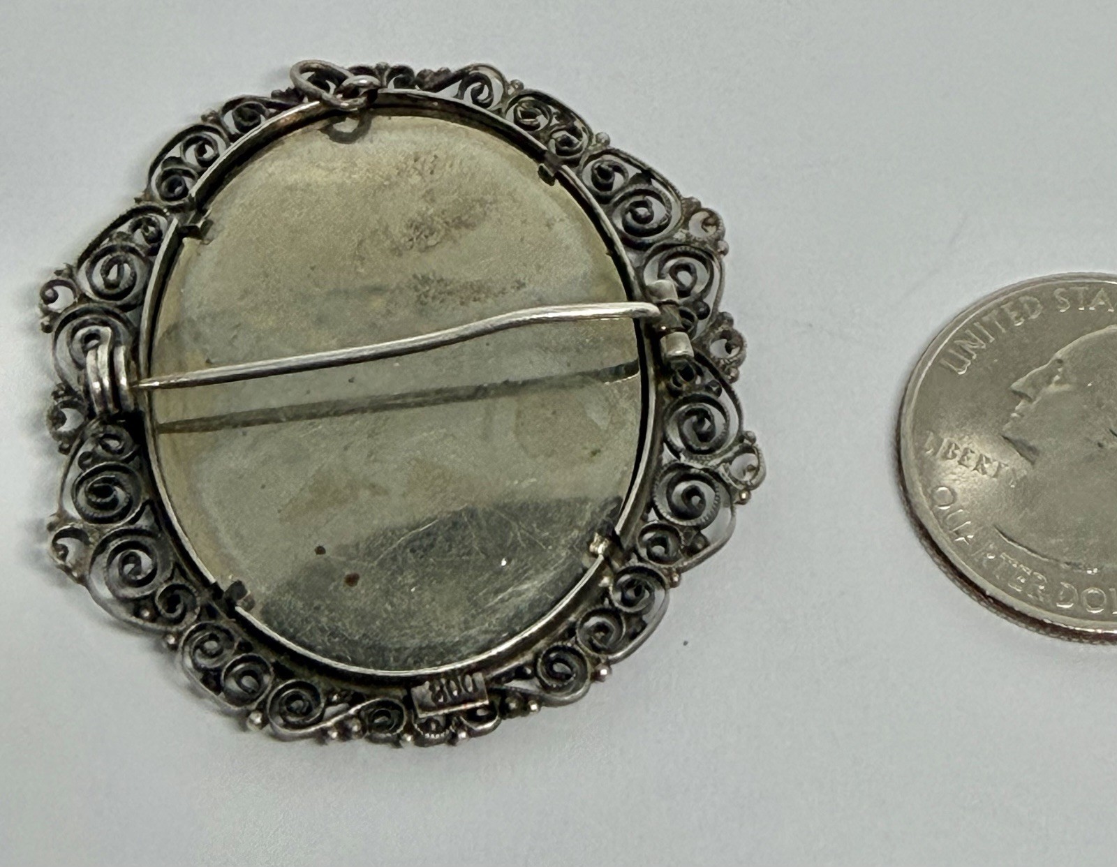 Vintage Renaissance Lady Portrait Hand Painted Miniature Brooch 800 Silver