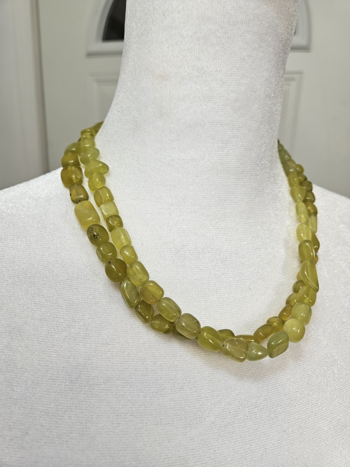 Vintage Double Strand Necklace 18 Inch Greenish Yellow Color