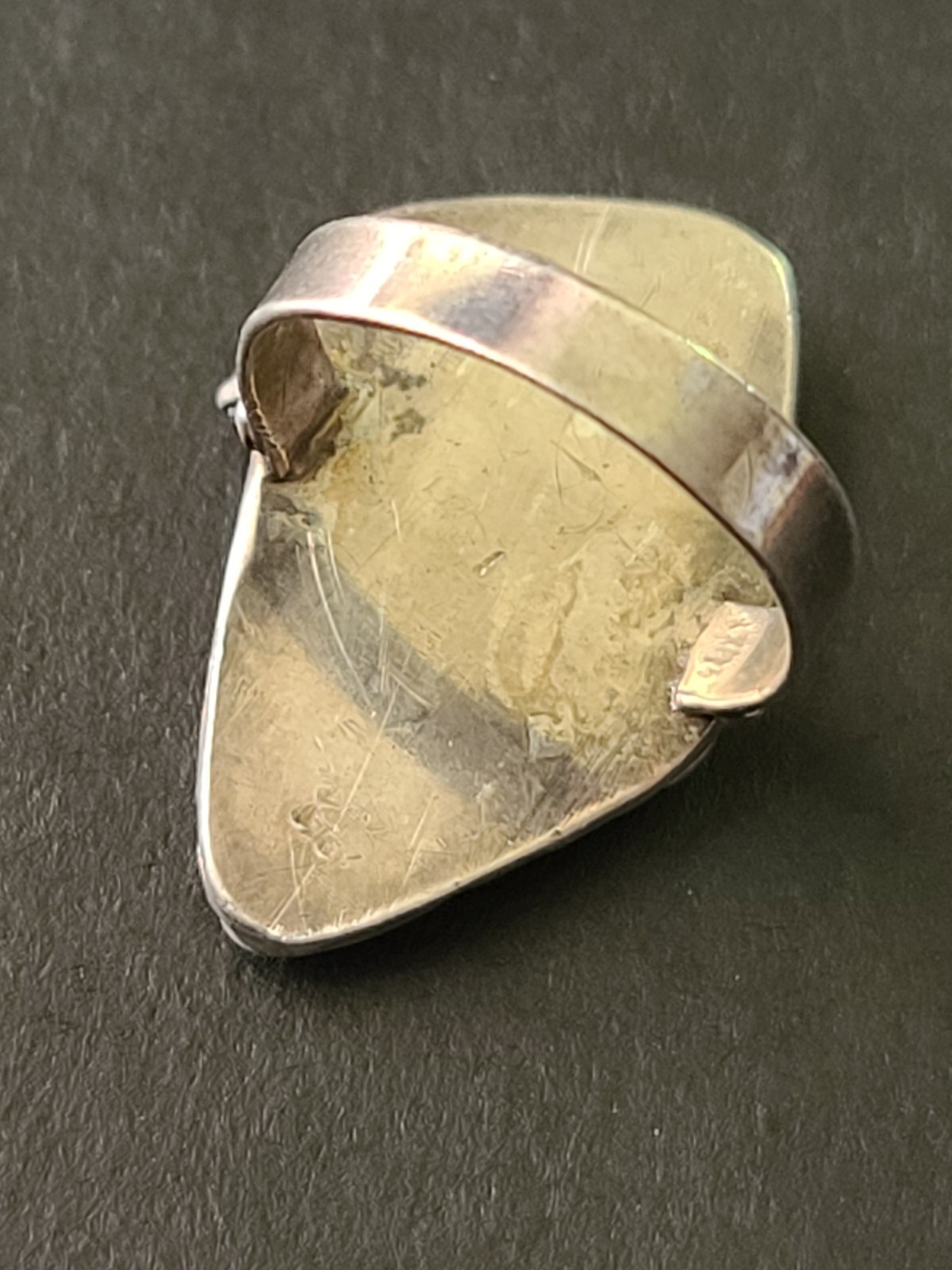 Vintage Paua Shell & Sterling Silver Ring Size 7 Leaf & Blue Rhinestone Accents