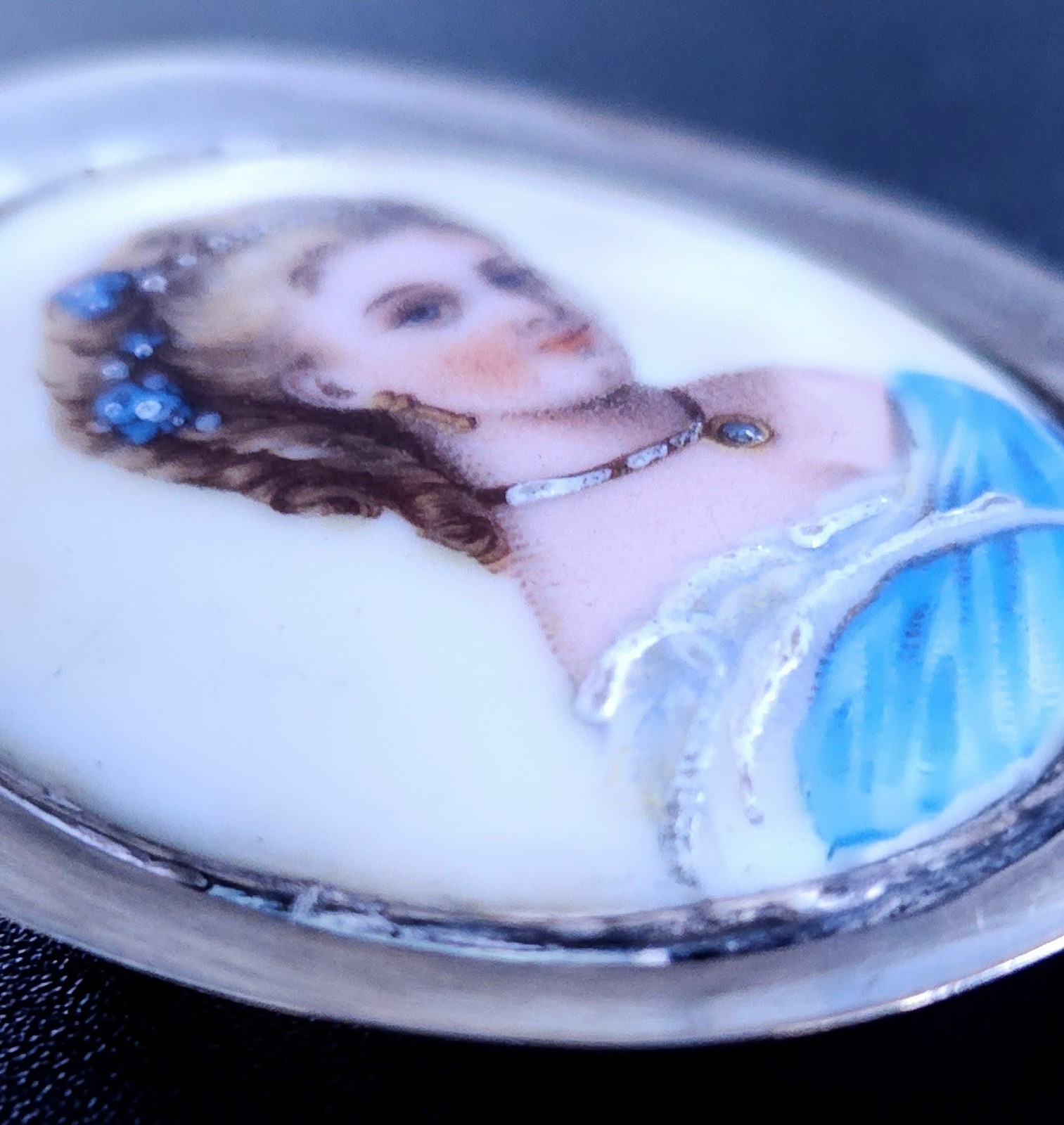 Antique Imperial Russian 84 Silver Hand‑Painted Enamel Portrait Brooch AM Mukhin