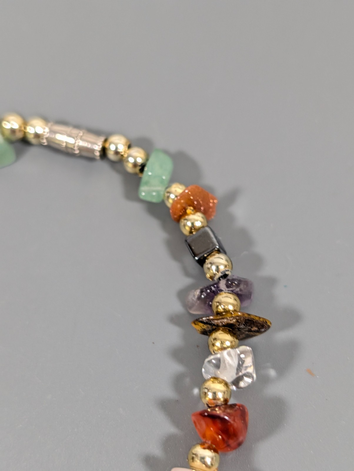 Vitnage Gemstone Chip Bracelet Tigers Eye Amethyst Jadeite 7 in