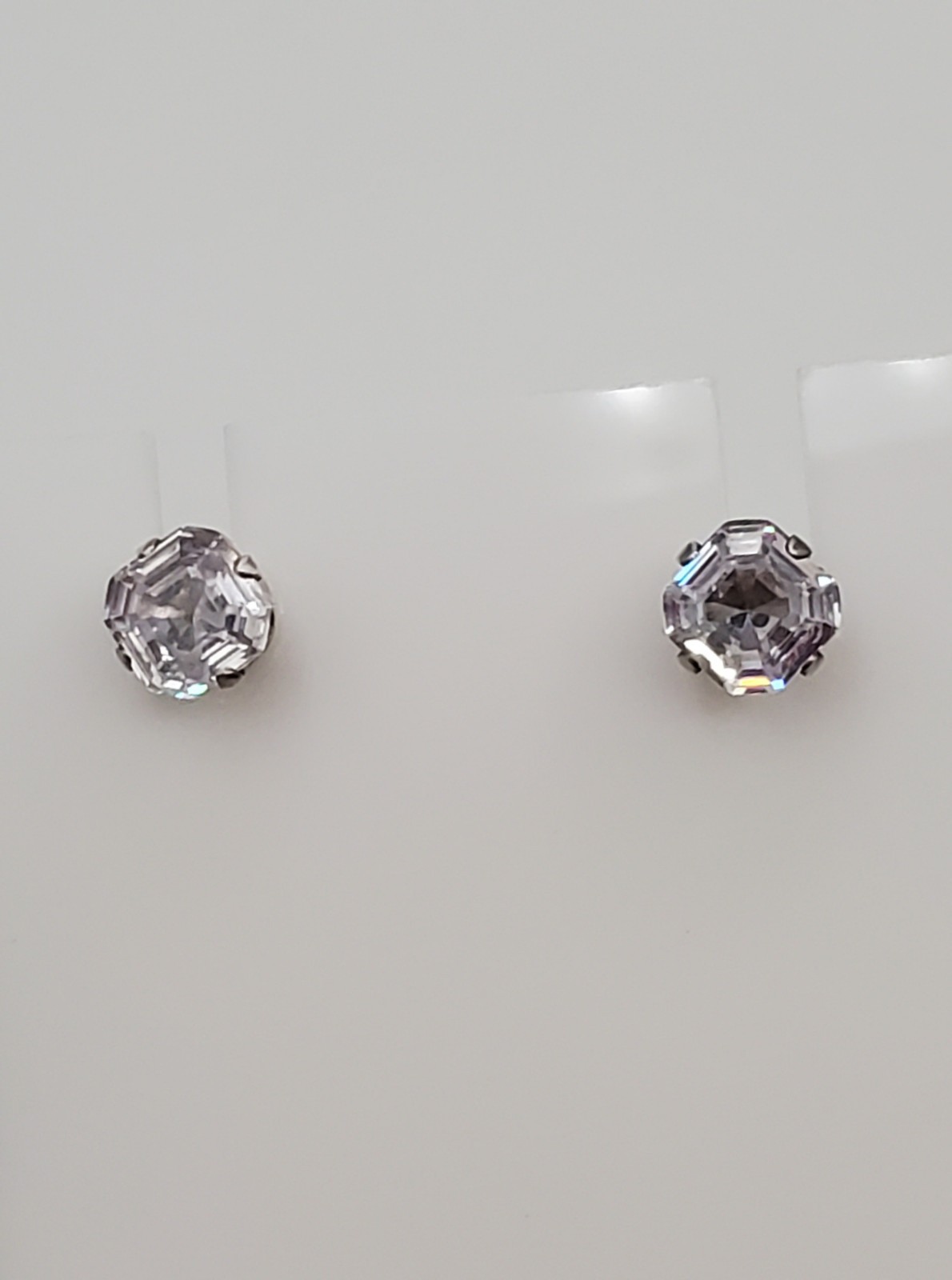 925 C Signed 5mm CZ Sterling Silver Square Faceted Cushion Cut Stud Estate Glam