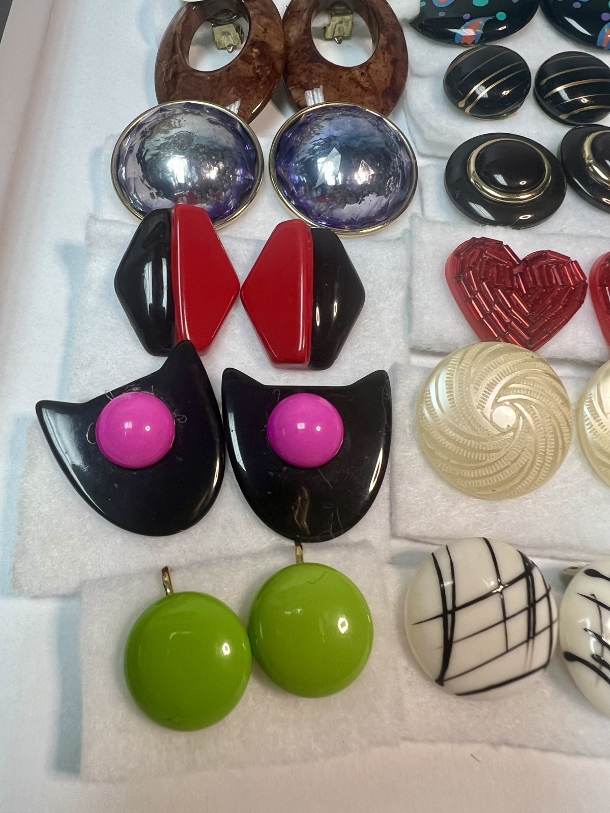 Vintage 70s/80s Bold Chunky Statement Clip-On Earring Lot of 35 lucite acrylic