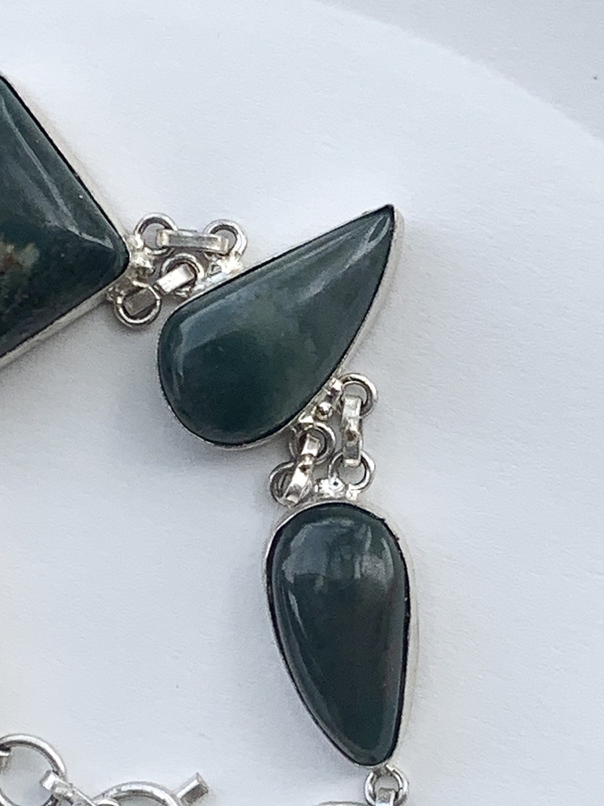Sterling Silver 925 Bloodstone Bracelet 7–8” Vintage Green Stone Link Toggle