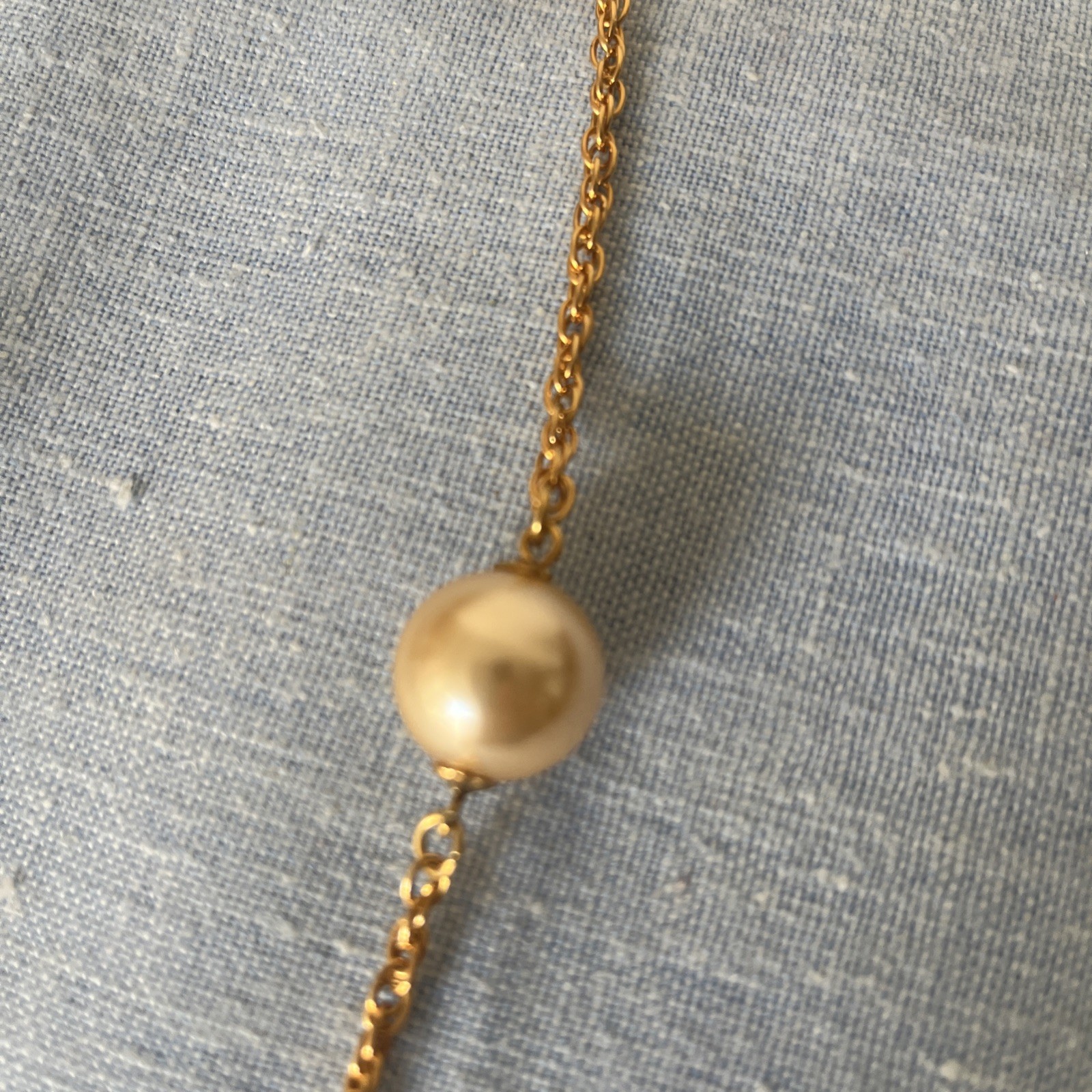 Vintage Gold Tone with Faux Pearls Station Necklace Signed KJL 80s