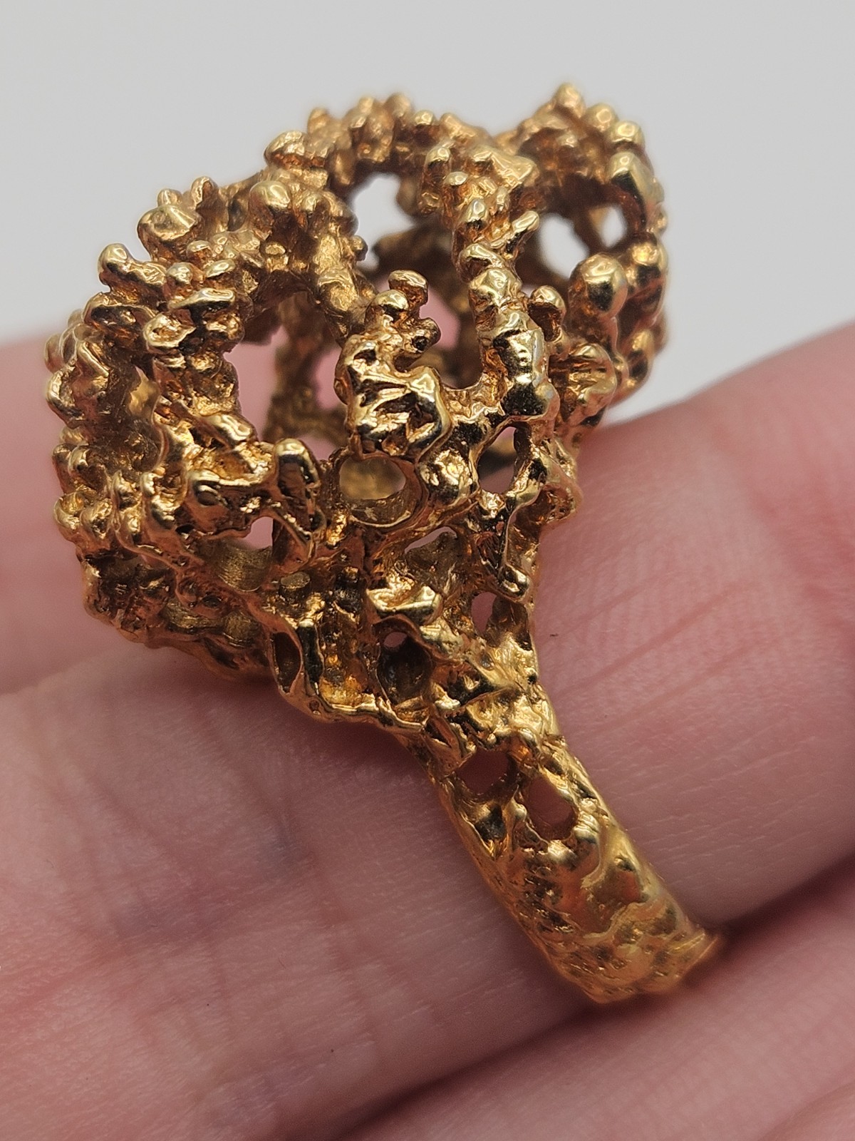 Vintage Modernist Brutalist Gold Tone Finish Over Brass Chunky Ring Size 6