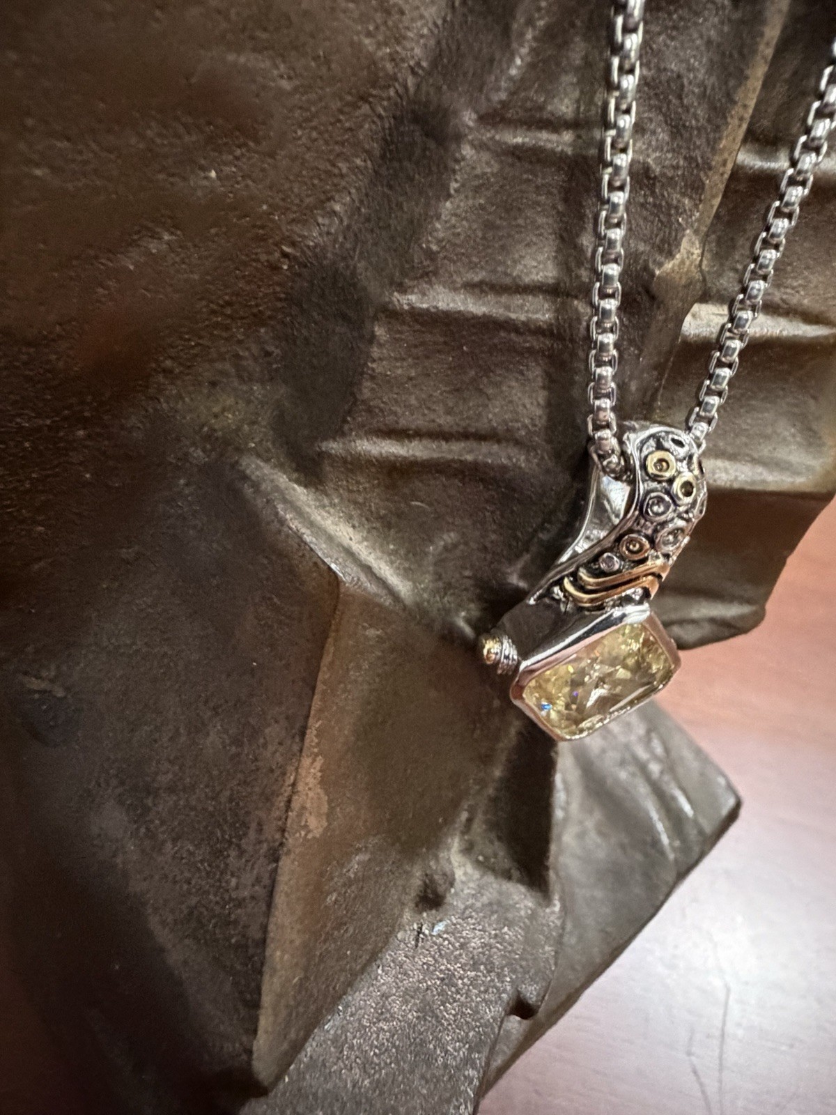 Vintage Renaissance Revival 2-Tone Citrine Yellow Cubic Zirconia Pendant
